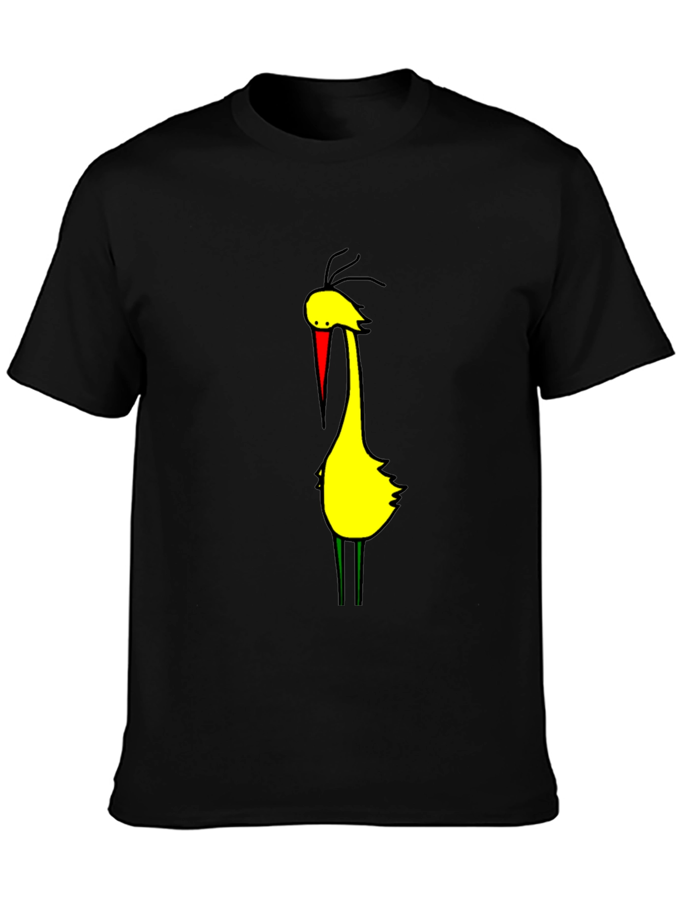 Cartoon Bird Graphic Tee - Black Cotton Blend