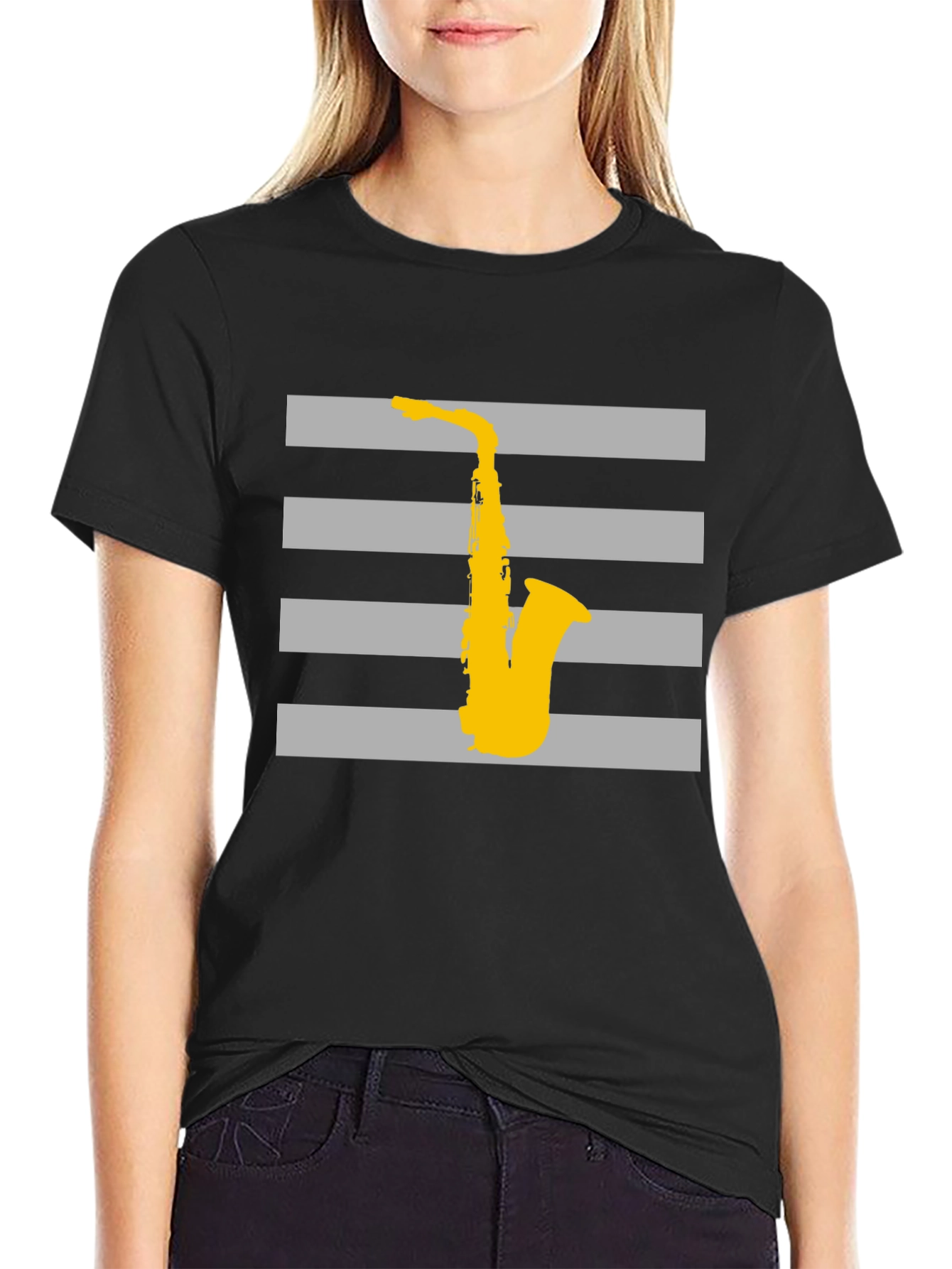 Striped Saxophone Graphic T-Shirt