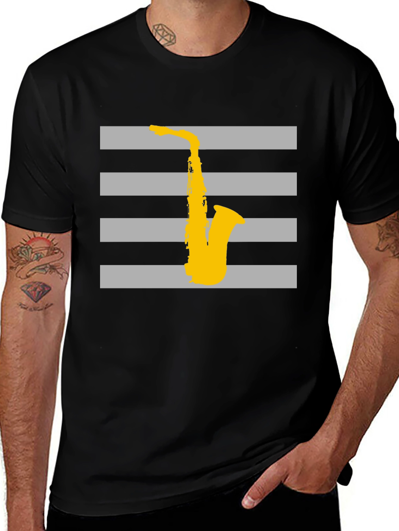 Striped Saxophone Graphic T-Shirt