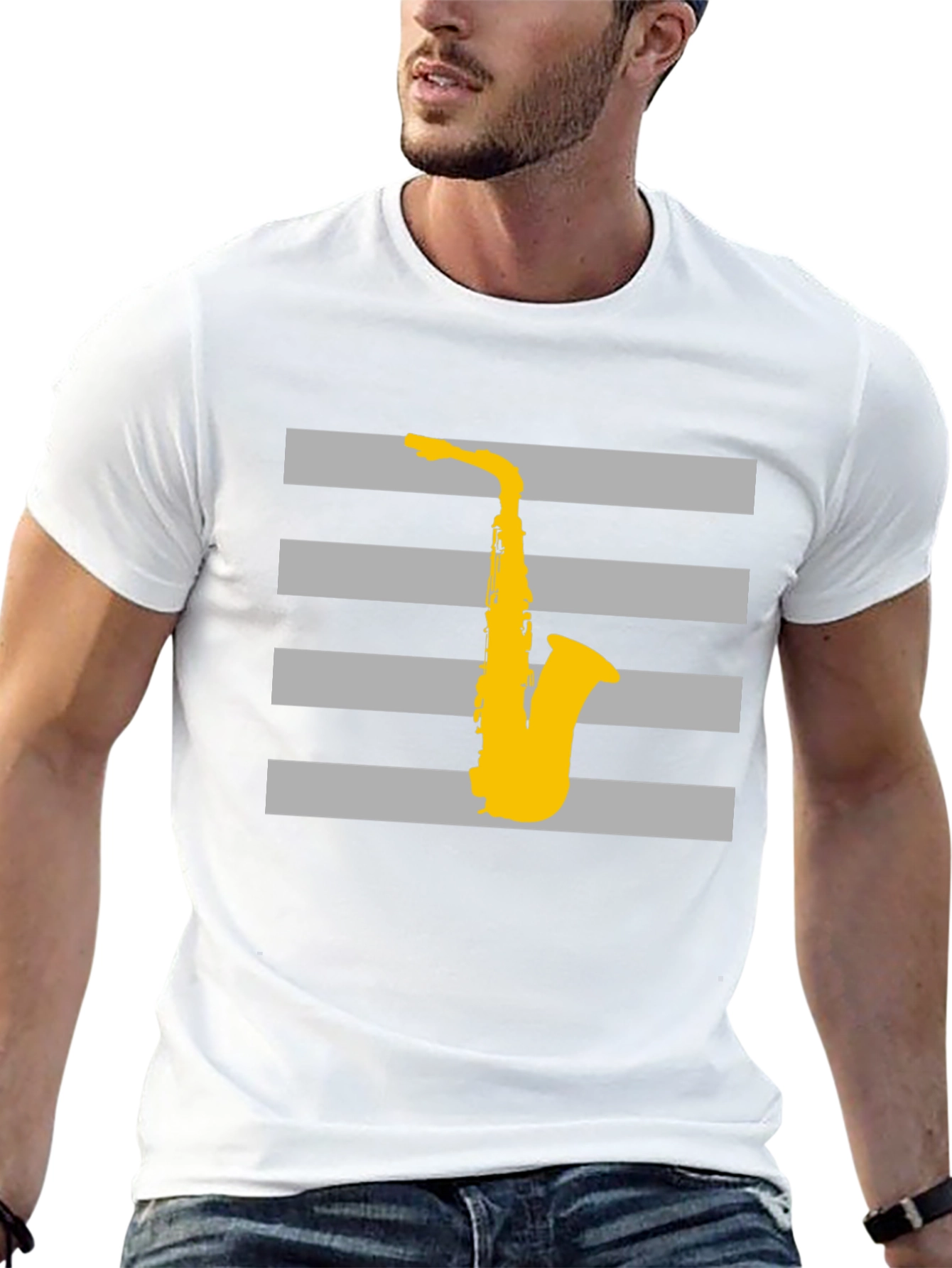 Striped Saxophone Graphic T-Shirt