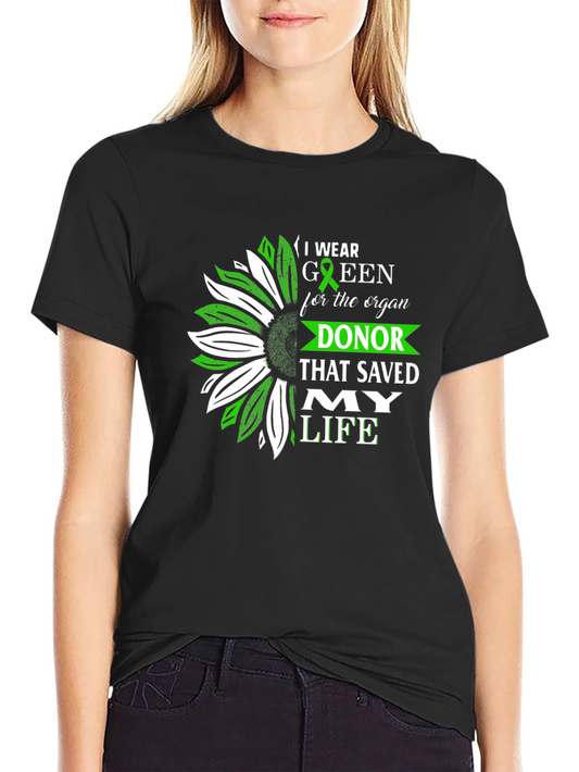 Organ Donor Awareness T-Shirt - Green Ribbon Sunflower