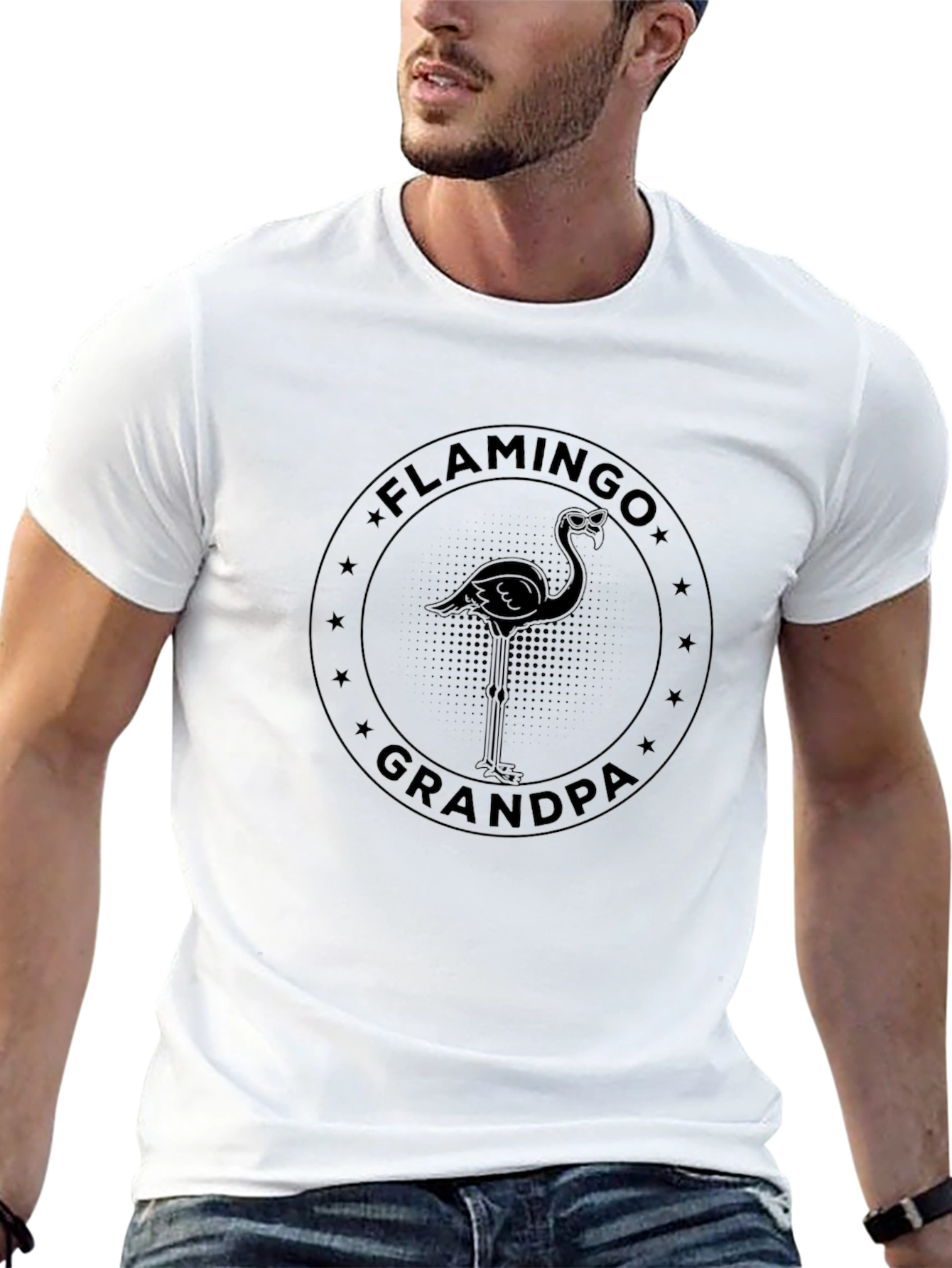 Flamingo Grandpa Black Graphic T-Shirt