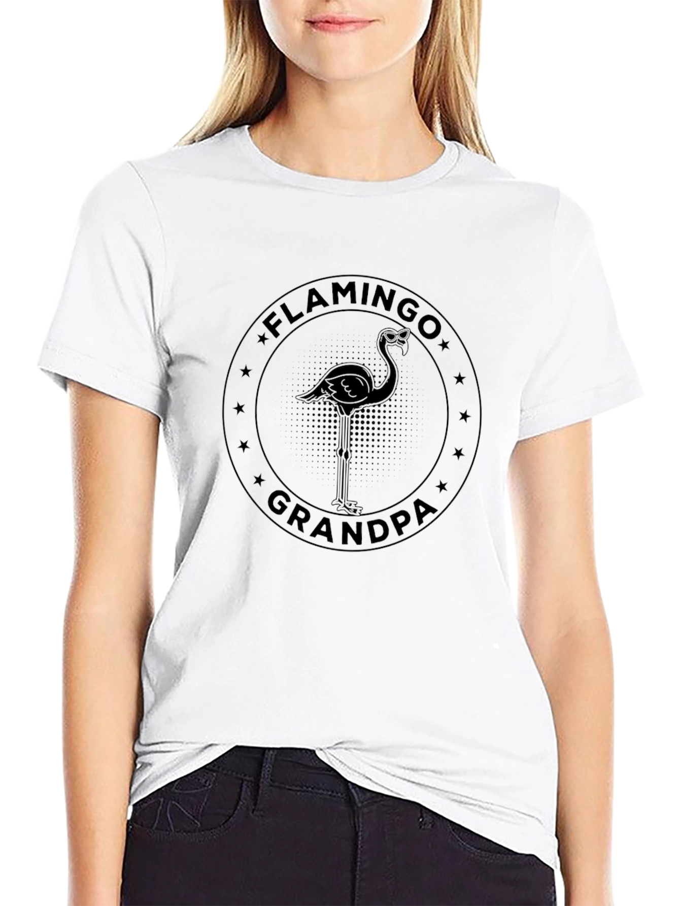 Flamingo Grandpa Black Graphic T-Shirt