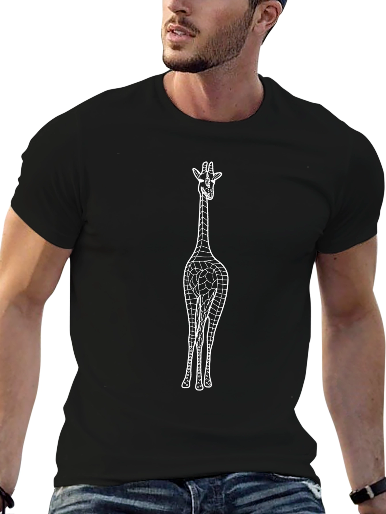 Giraffe Print Black T-Shirt - Novelty Design