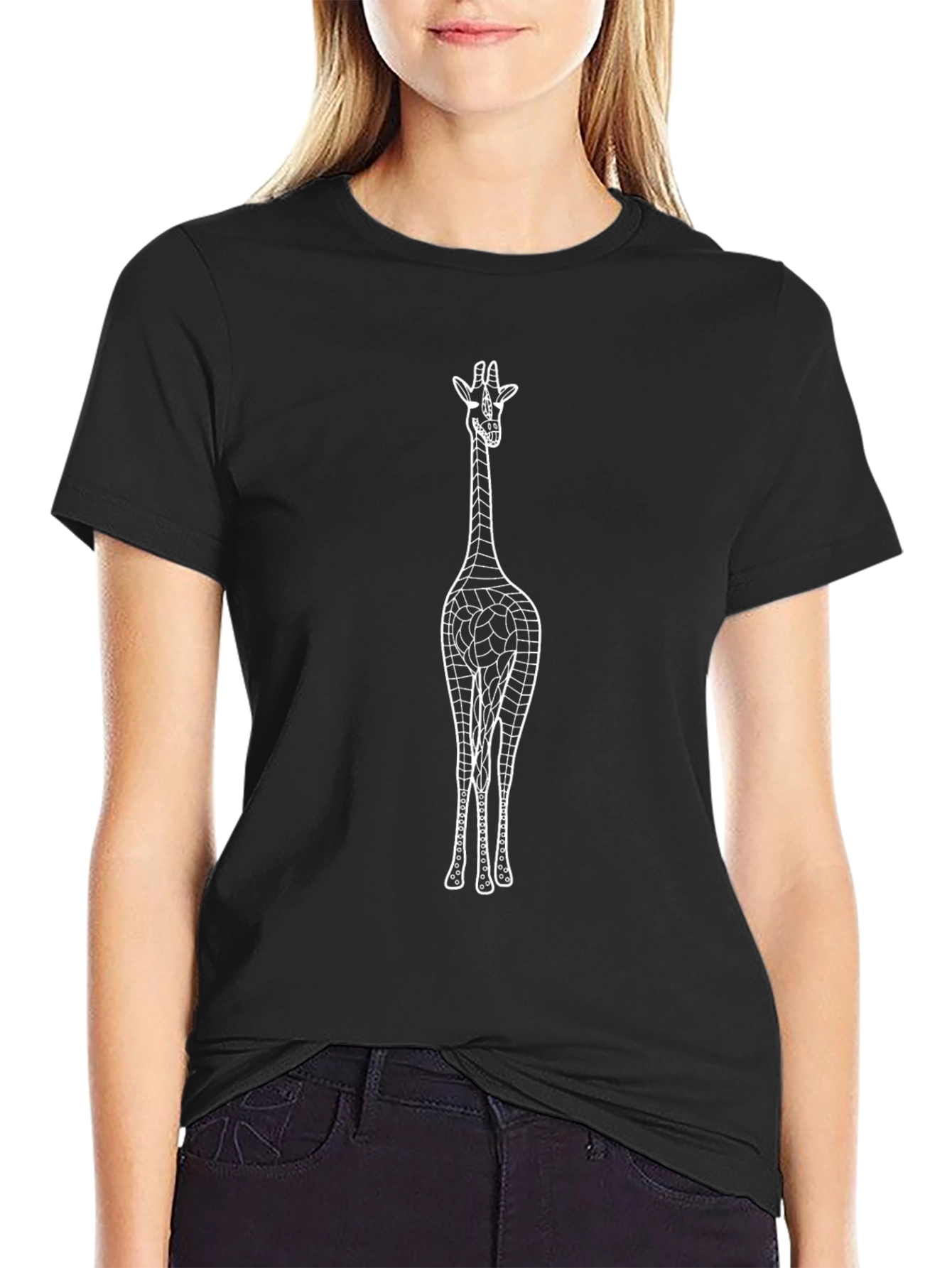 Giraffe Print Black T-Shirt - Novelty Design