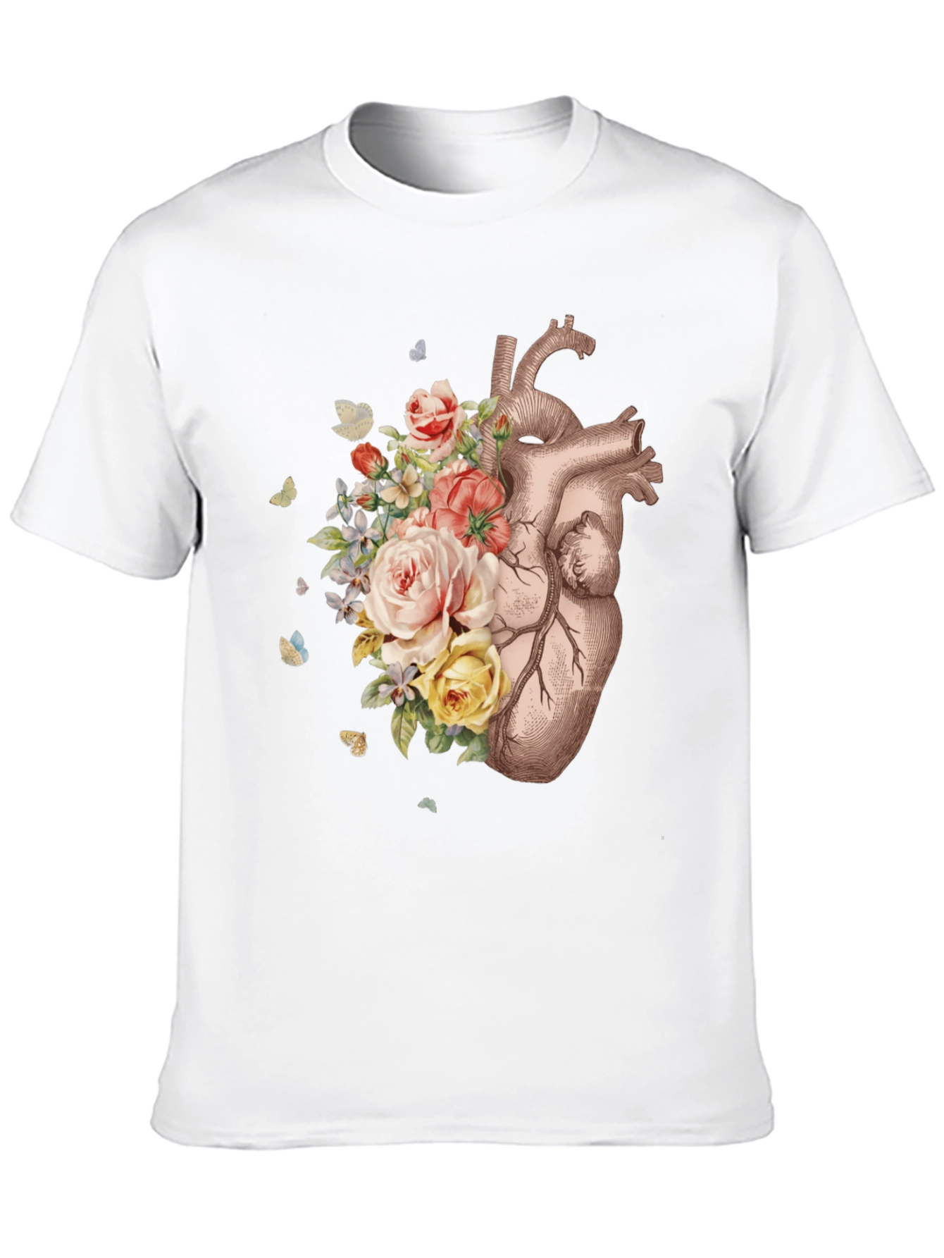 Floral Heart Graphic Tee - Anatomical Art T-Shirt