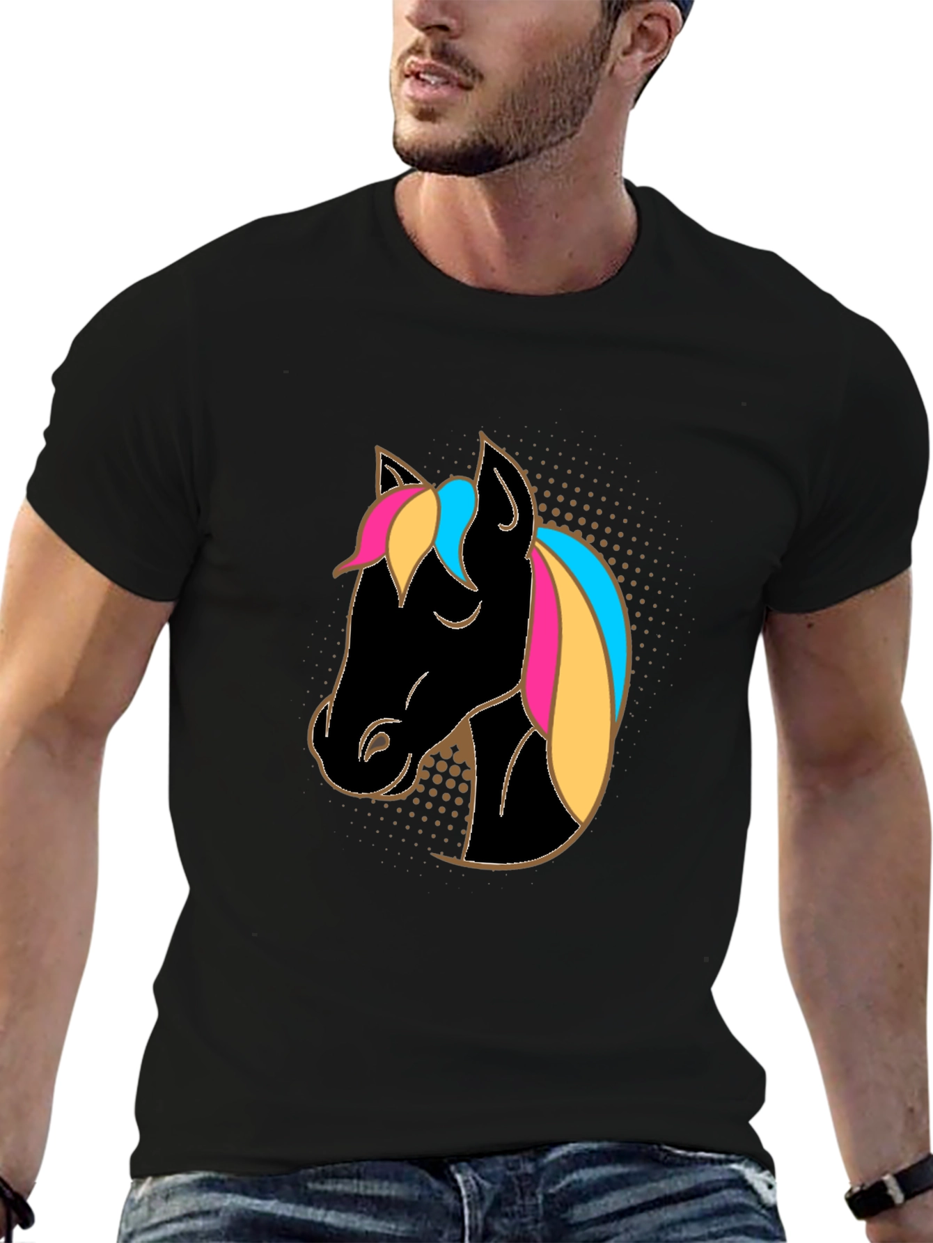 Horse Head Graphic Tee - Stylish Black Shirt