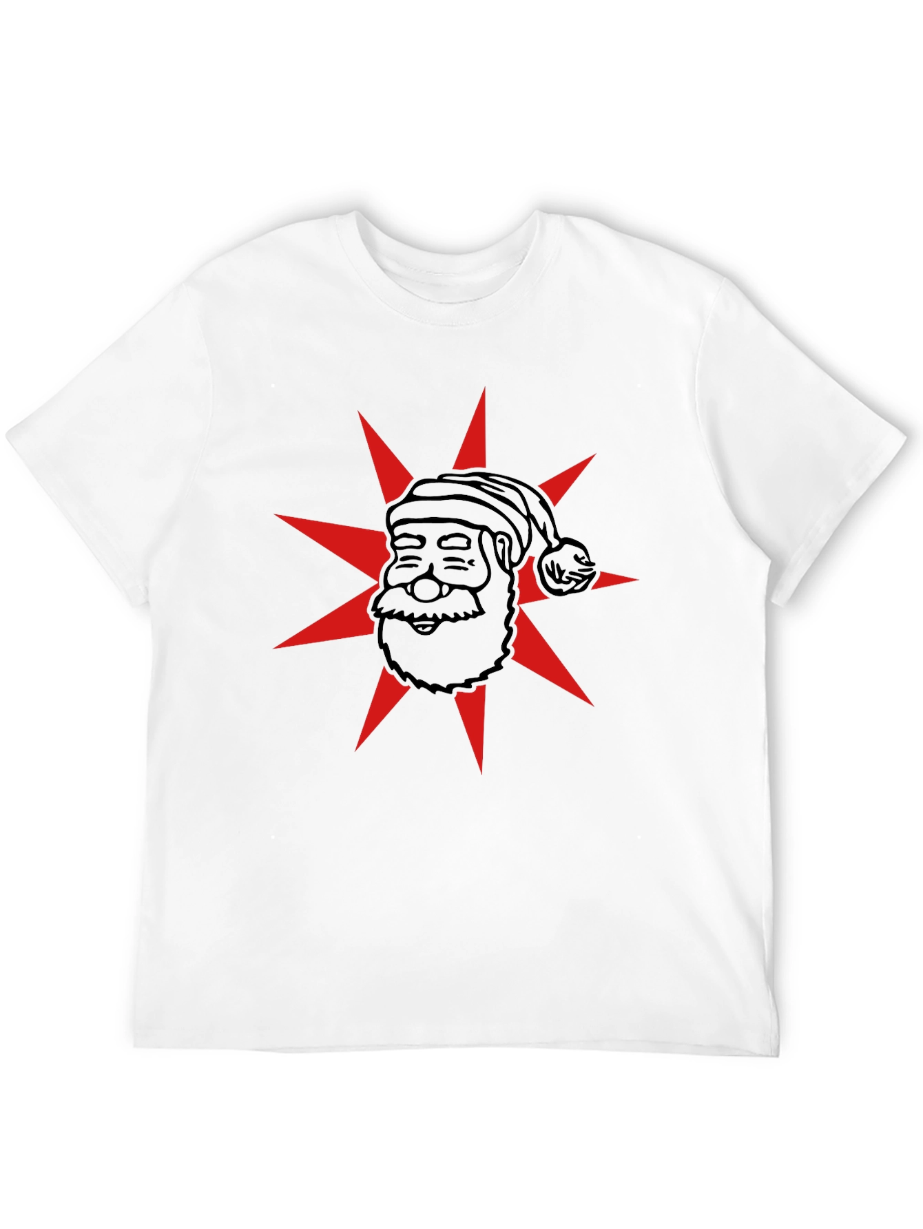 Festive Santa Star Graphic Tee - Black Cotton Blend