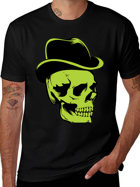 Skull with Hat Graphic T-Shirt - Edgy Style