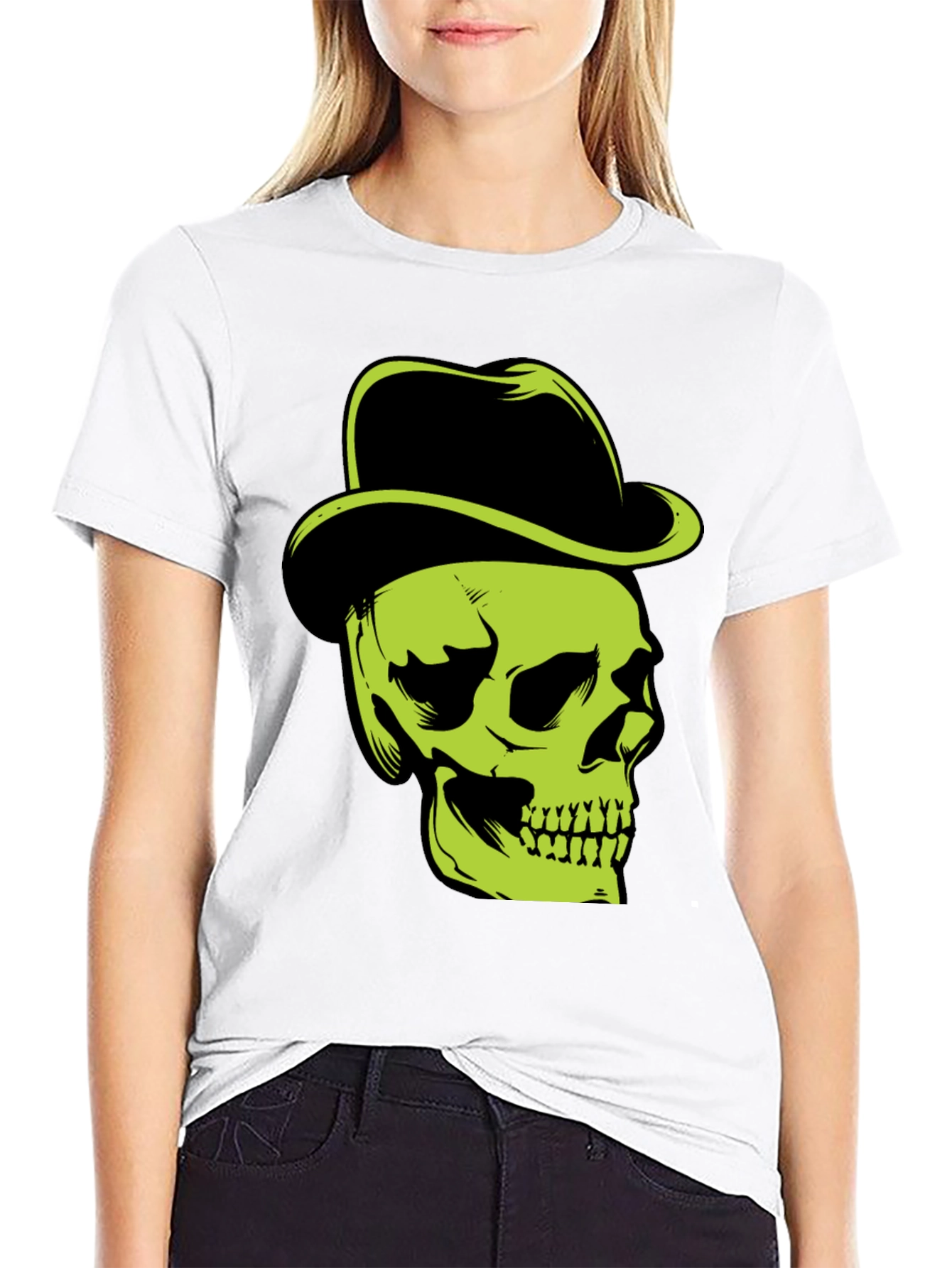 Skull with Hat Graphic T-Shirt - Edgy Style