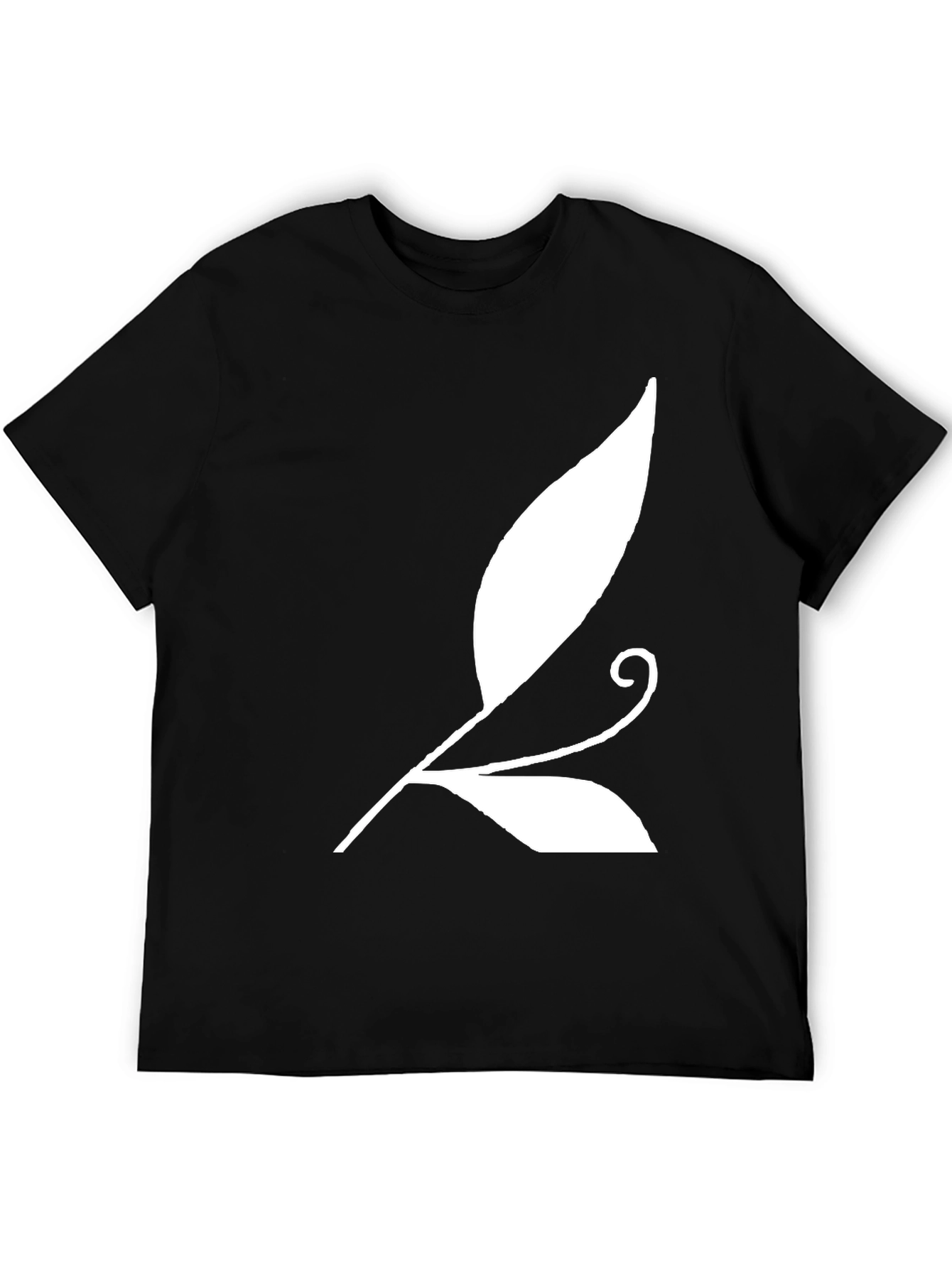 Black T-Shirt with White Leaf Design