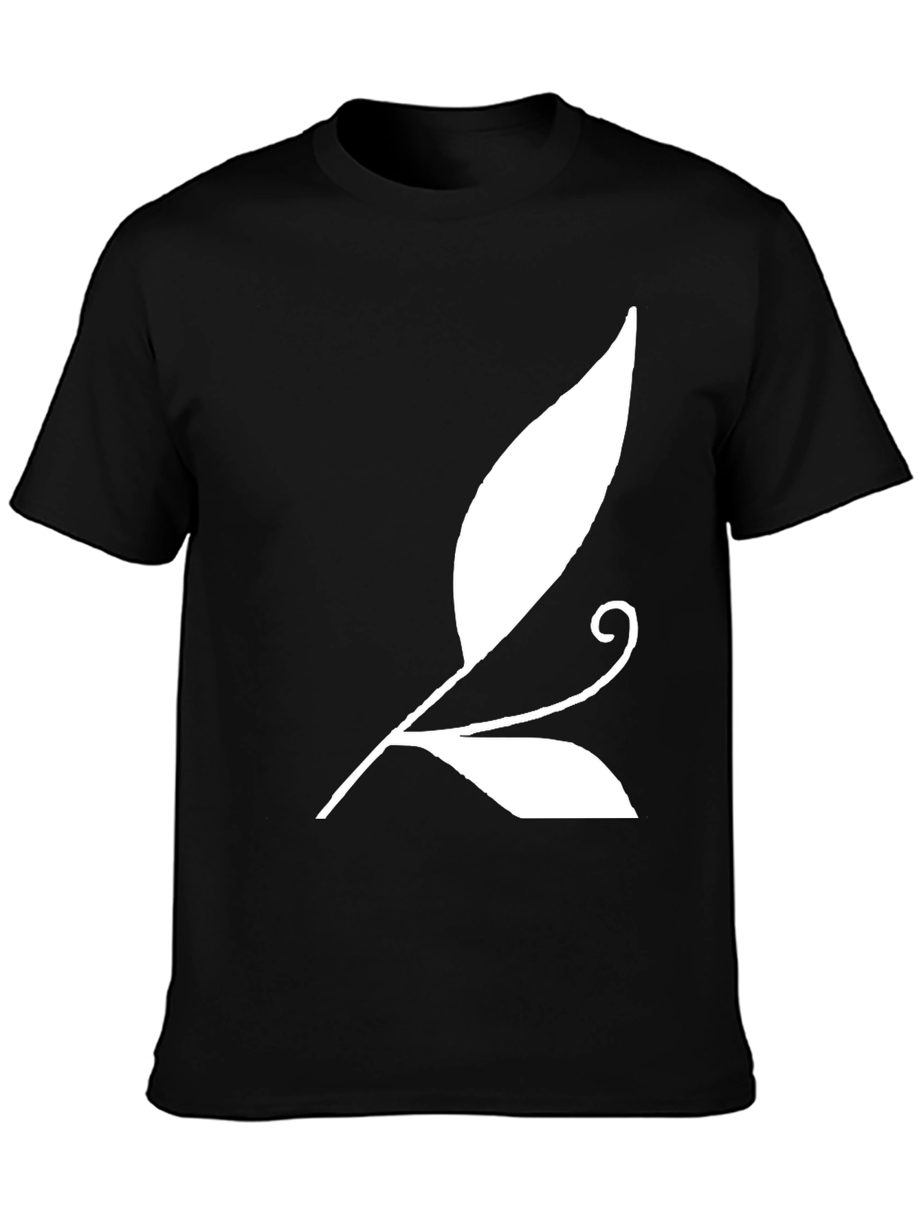 Black T-Shirt with White Leaf Design