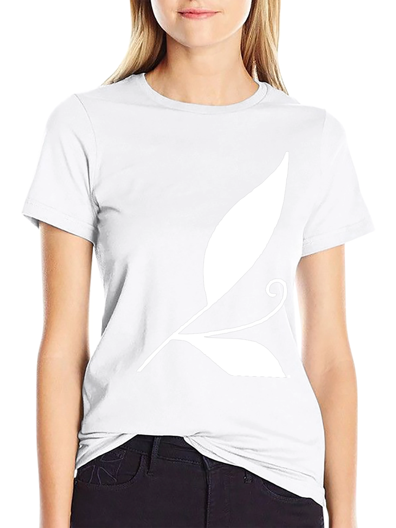 Black T-Shirt with White Leaf Design