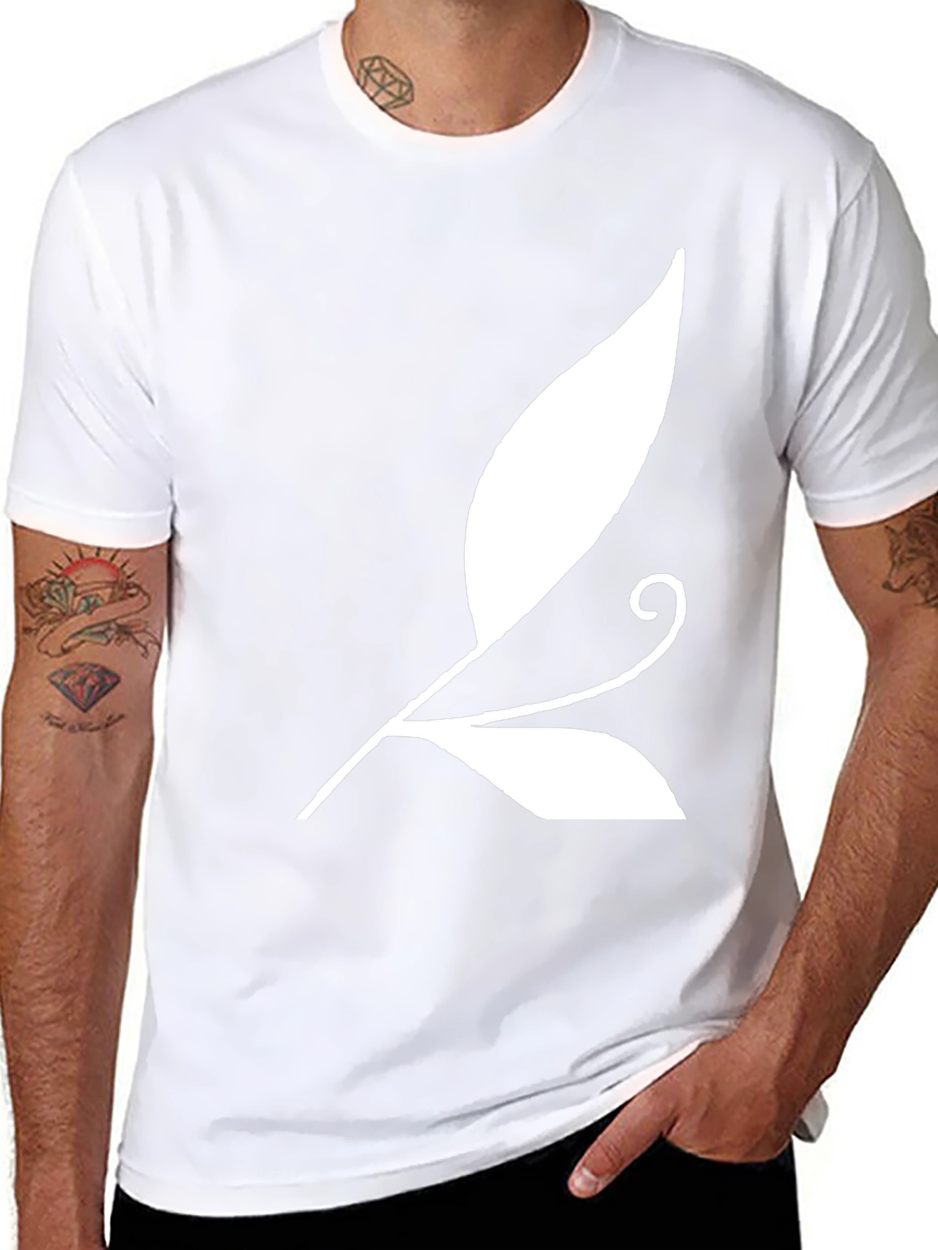 Black T-Shirt with White Leaf Design