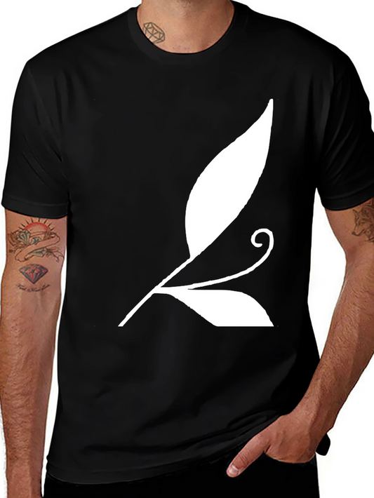 Black T-Shirt with White Leaf Design