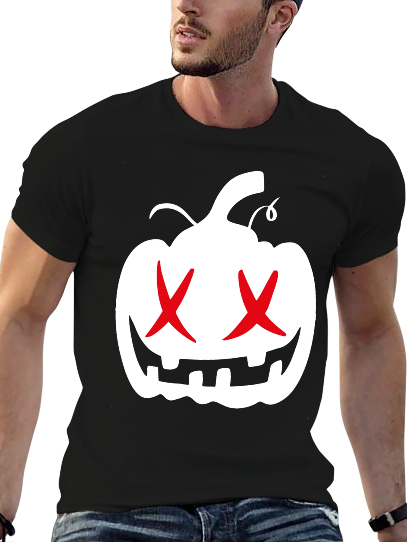 Halloween Pumpkin X Eyes Black Graphic Tee