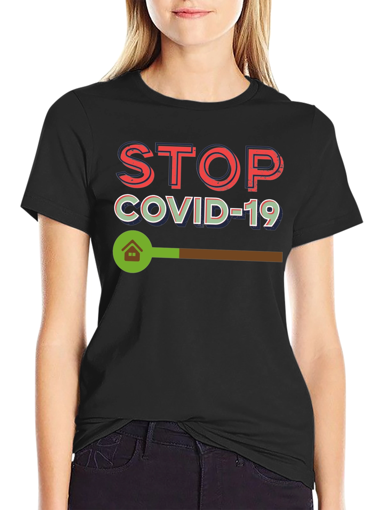 Stop Covid-19 Black Graphic Tee