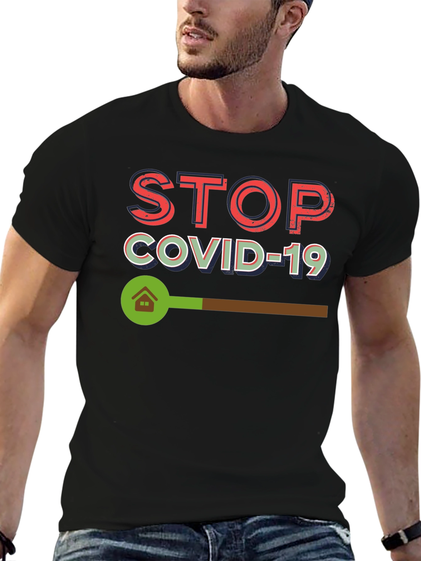 Stop Covid-19 Black Graphic Tee