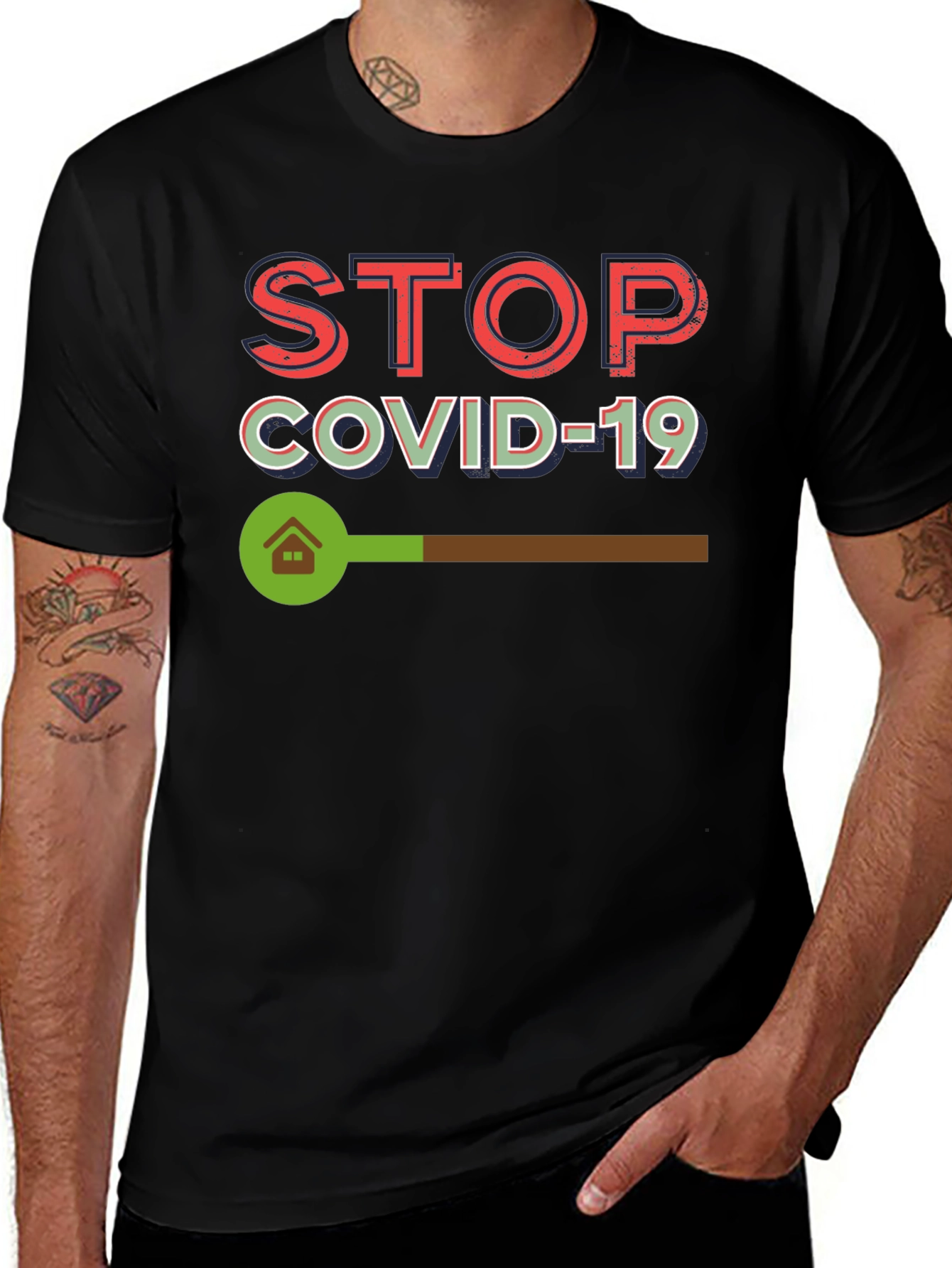 Stop Covid-19 Black Graphic Tee