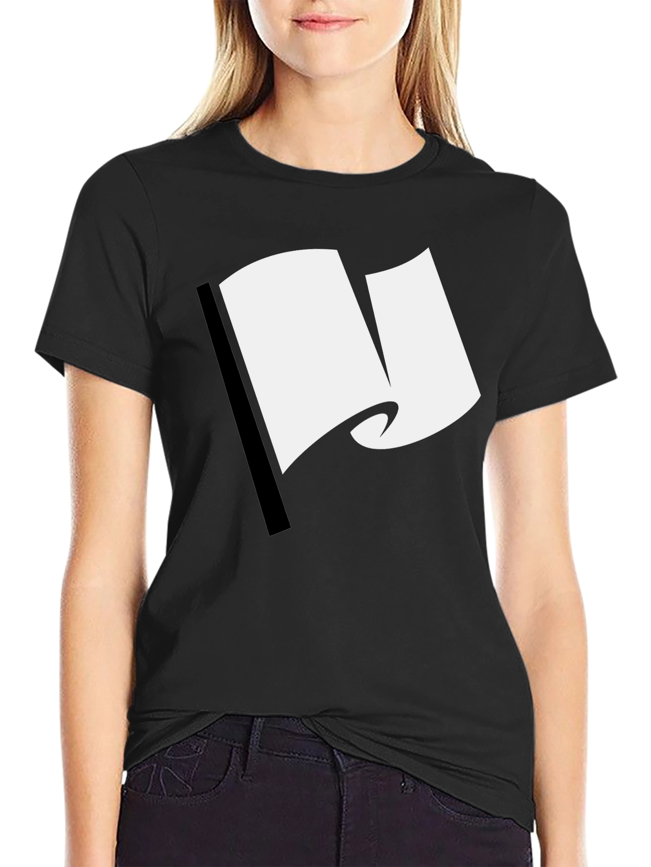 Minimalist White Flag Graphic Black T-Shirt