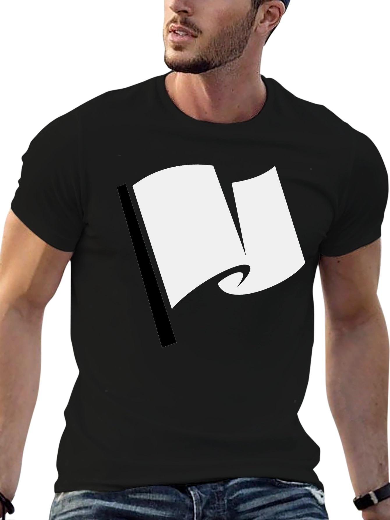 Minimalist White Flag Graphic Black T-Shirt
