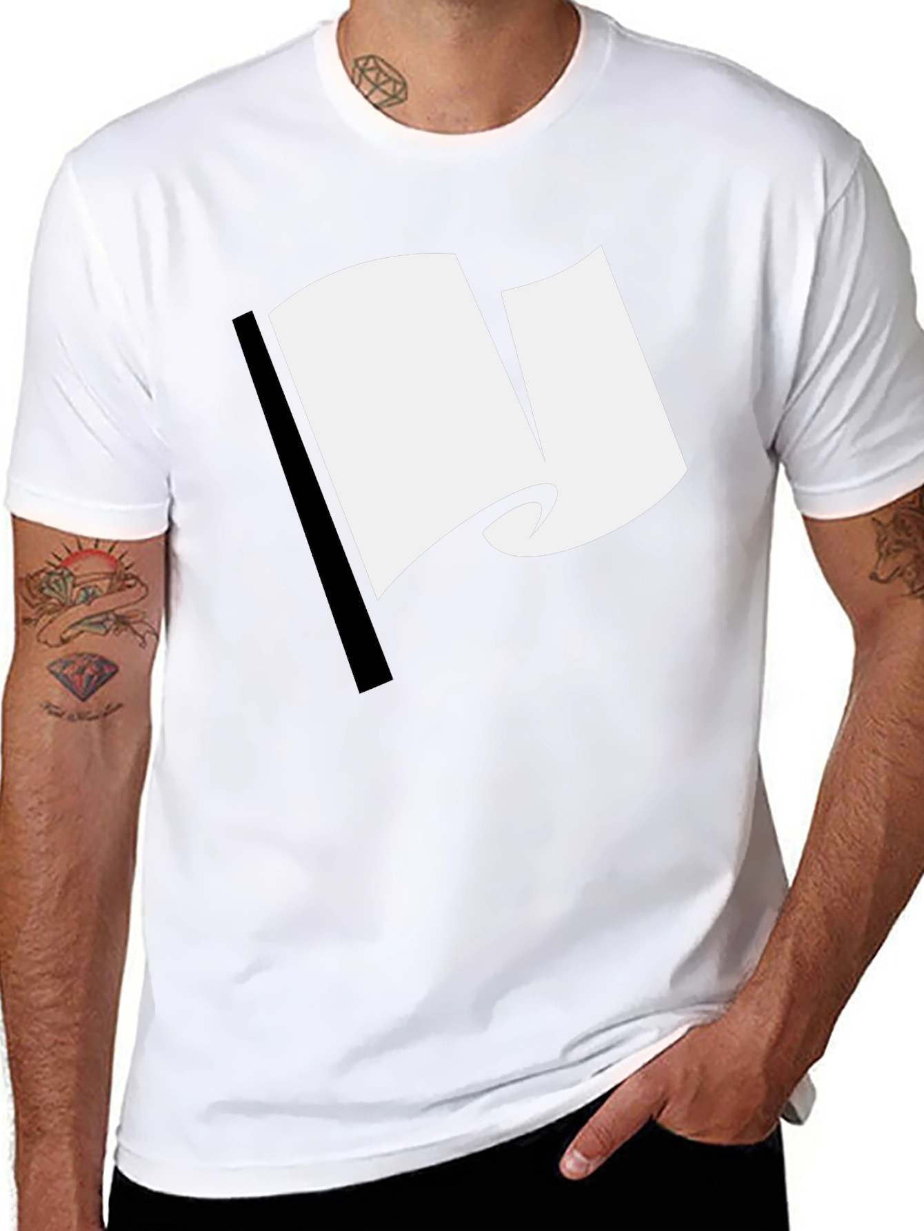 Minimalist White Flag Graphic Black T-Shirt