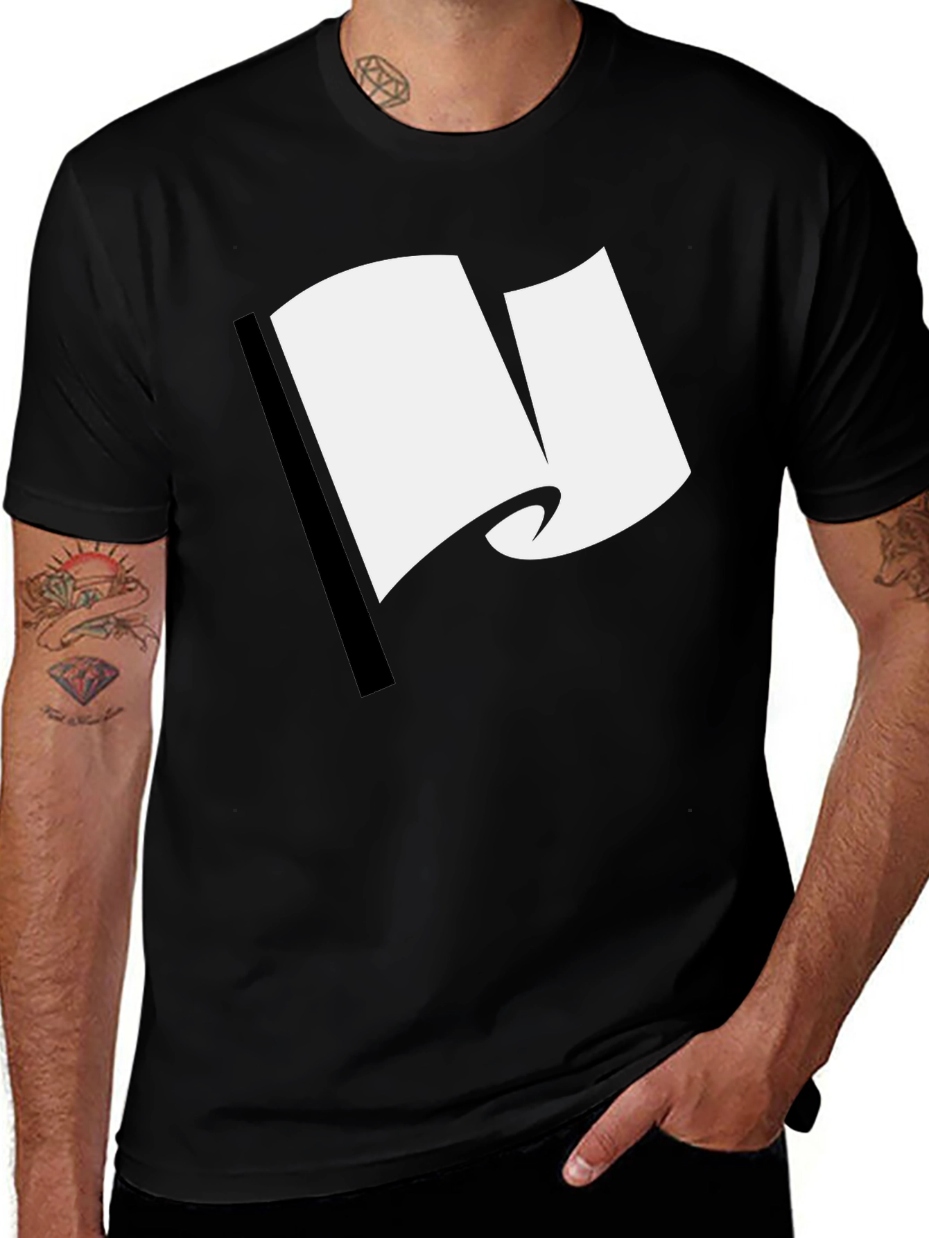 Minimalist White Flag Graphic Black T-Shirt