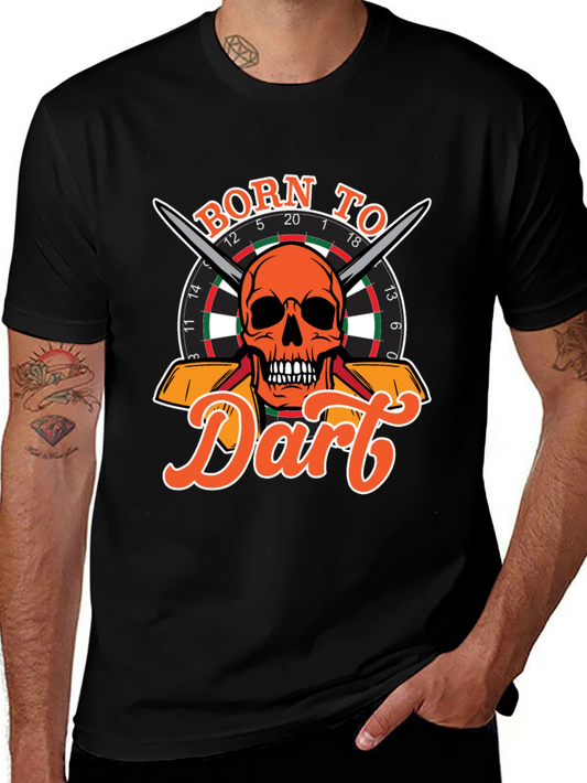Born to Dart Graphic Tee - Skull & Dartboard Design
