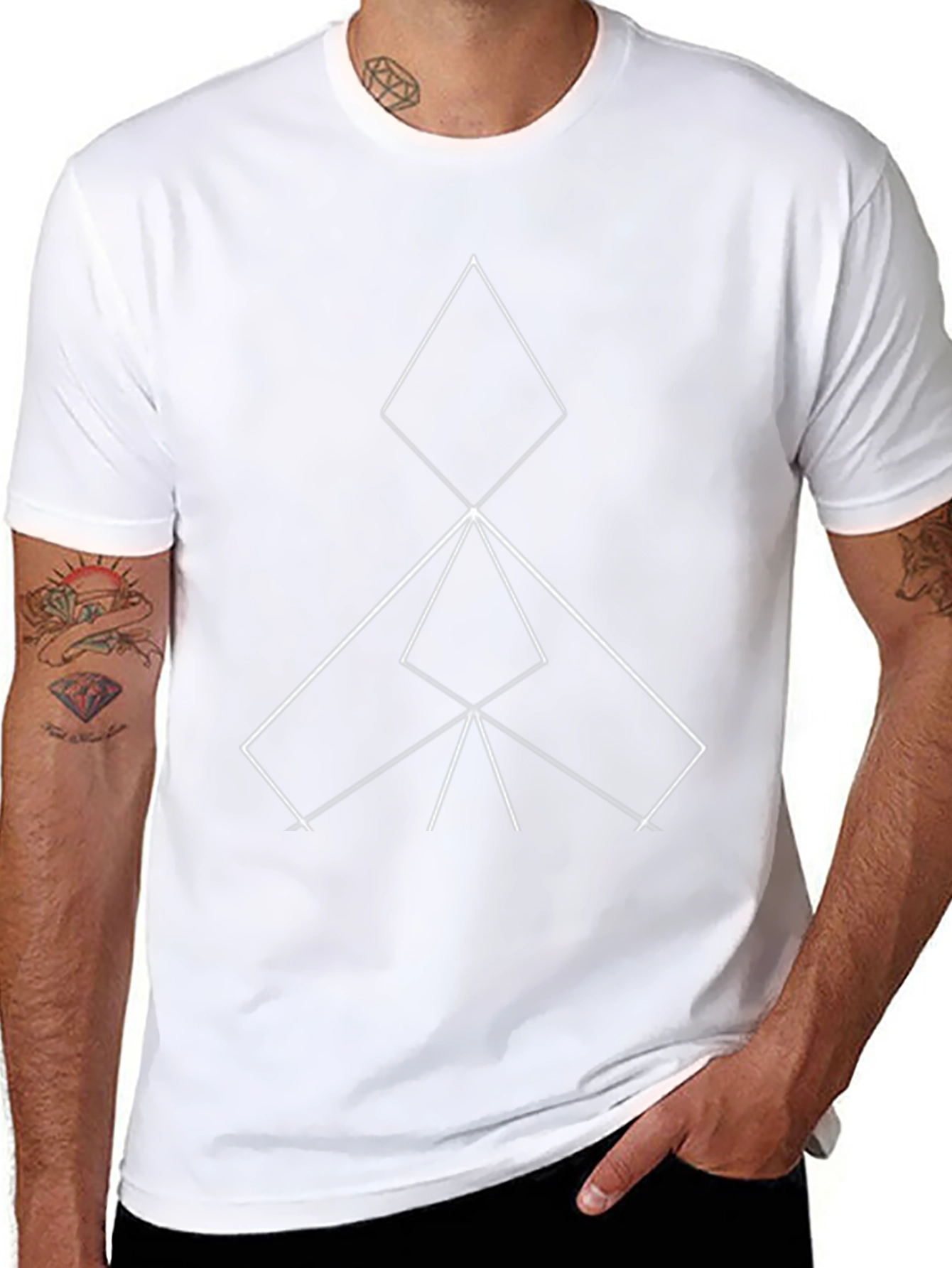 Geometric Line Art Black T-Shirt