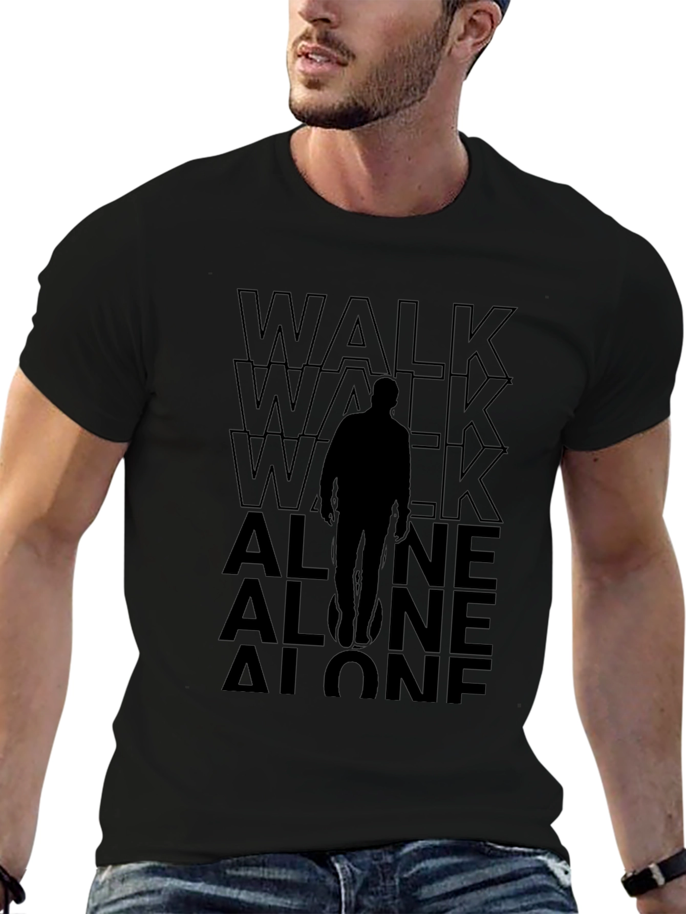 Walk Alone Graphic Tee - Black Cotton Comfort