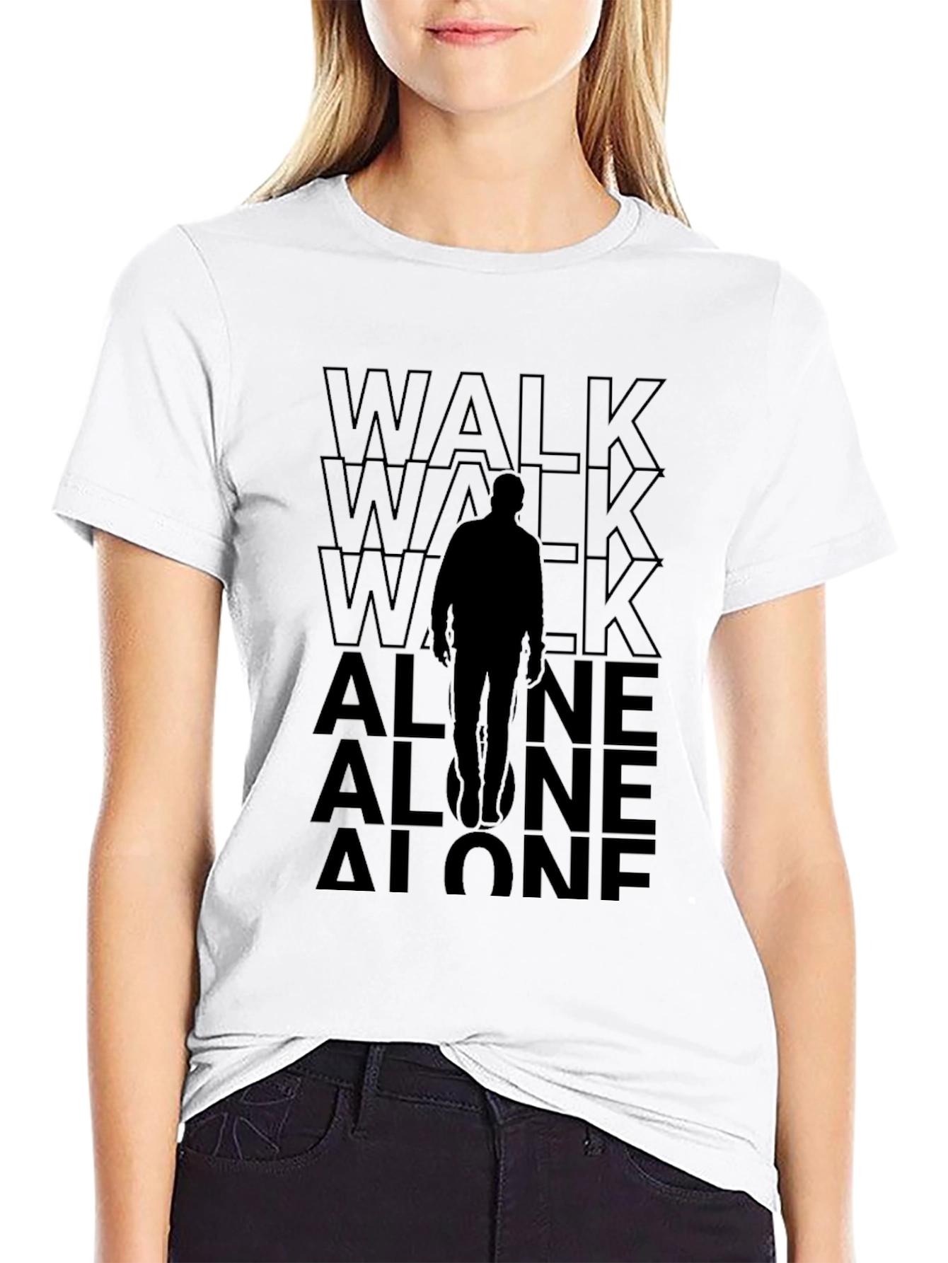 Walk Alone Graphic Tee - Black Cotton Comfort