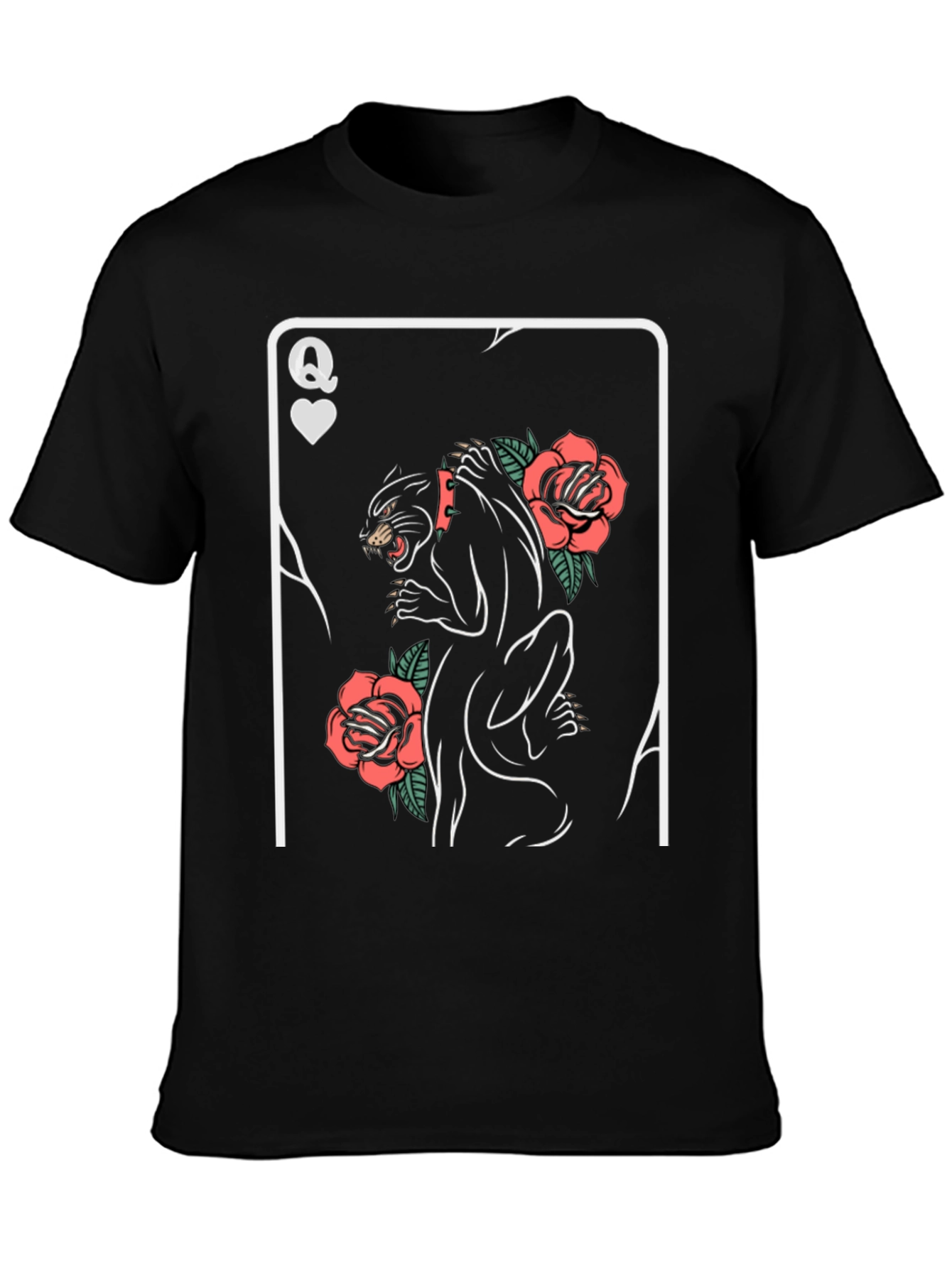 Queen of Hearts Panther Roses Graphic T-Shirt