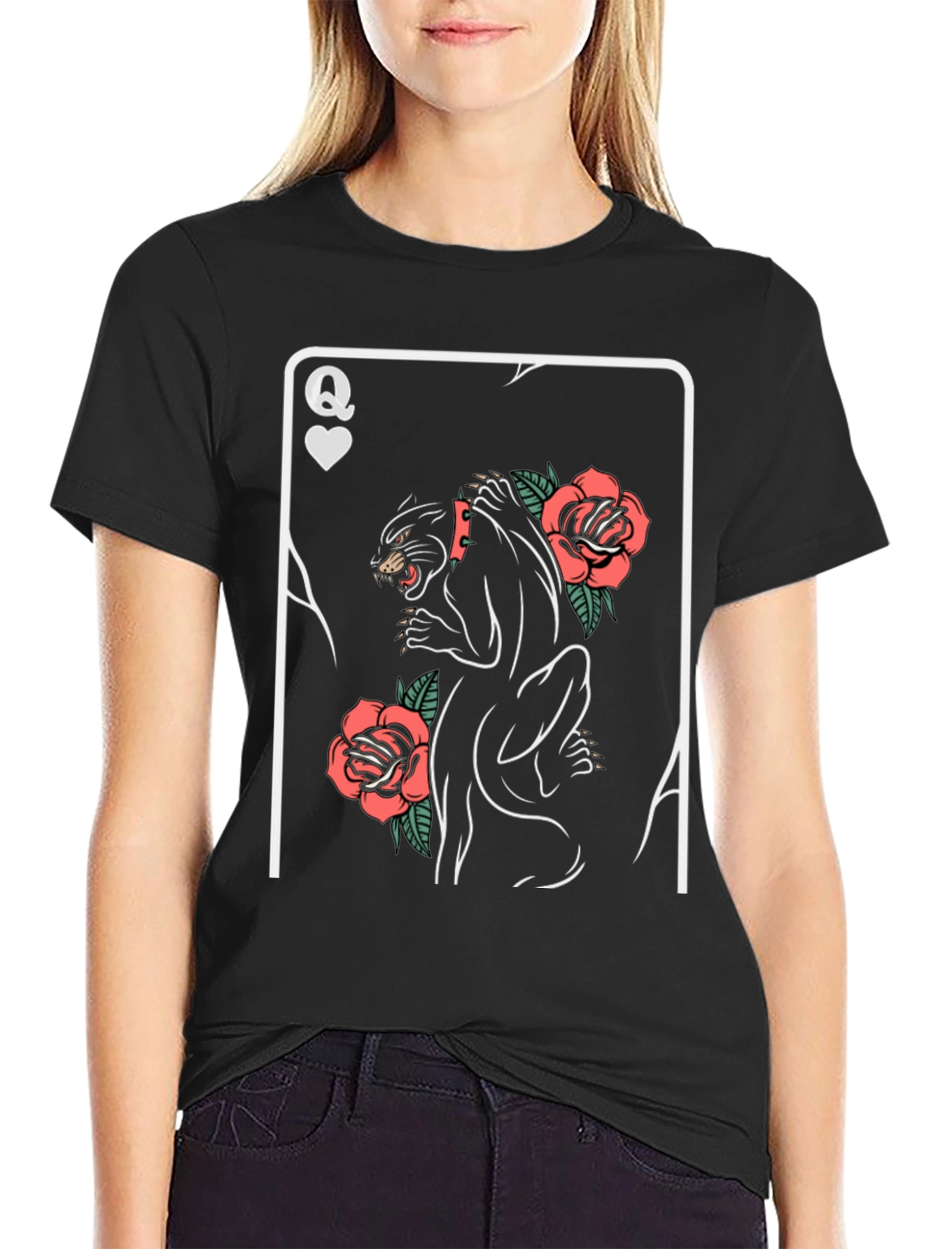 Queen of Hearts Panther Roses Graphic T-Shirt