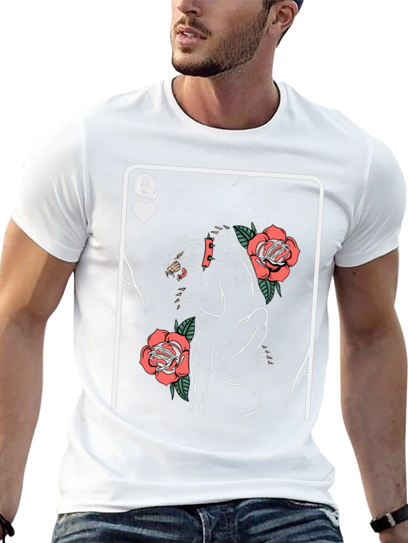 Queen of Hearts Panther Roses Graphic T-Shirt