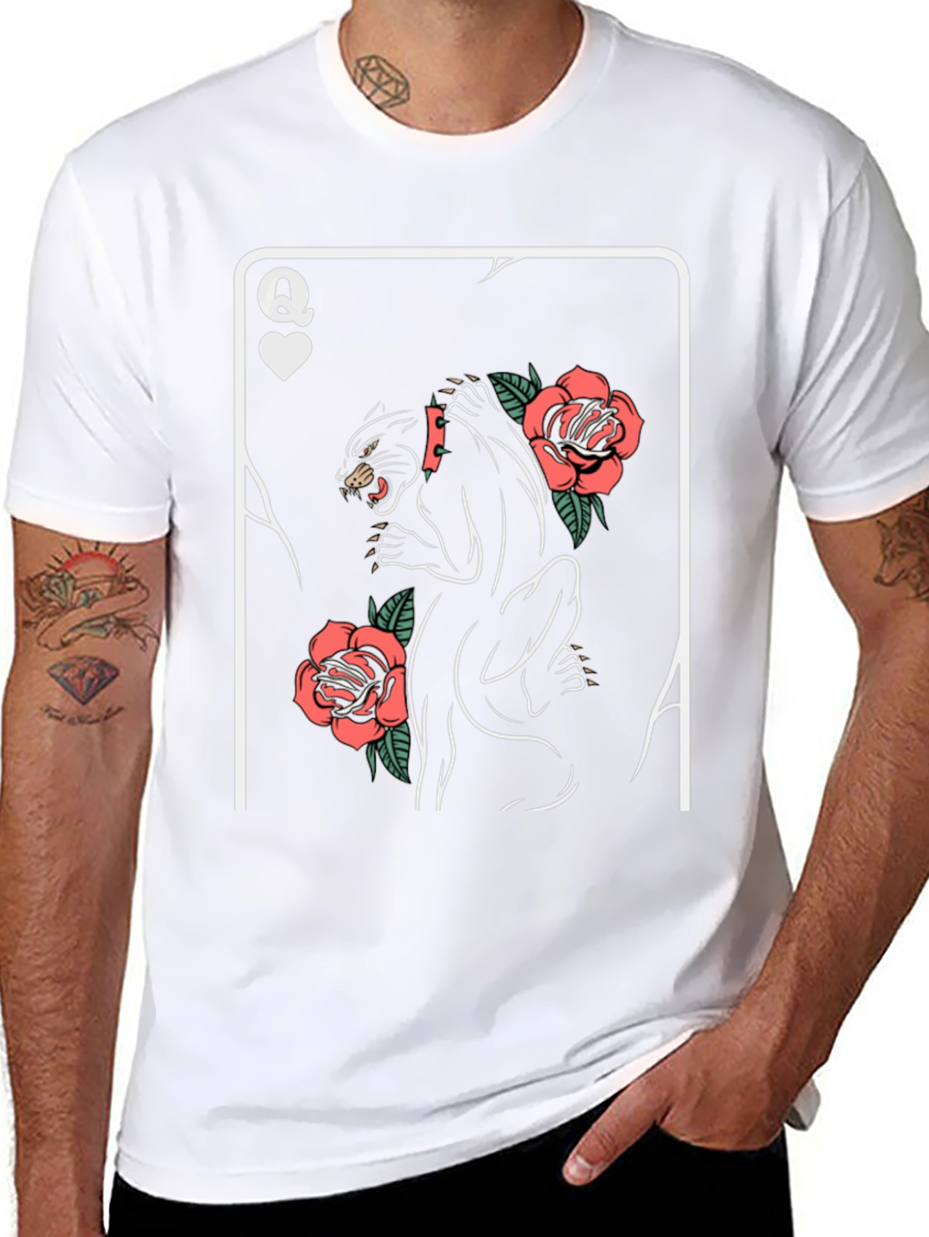 Queen of Hearts Panther Roses Graphic T-Shirt