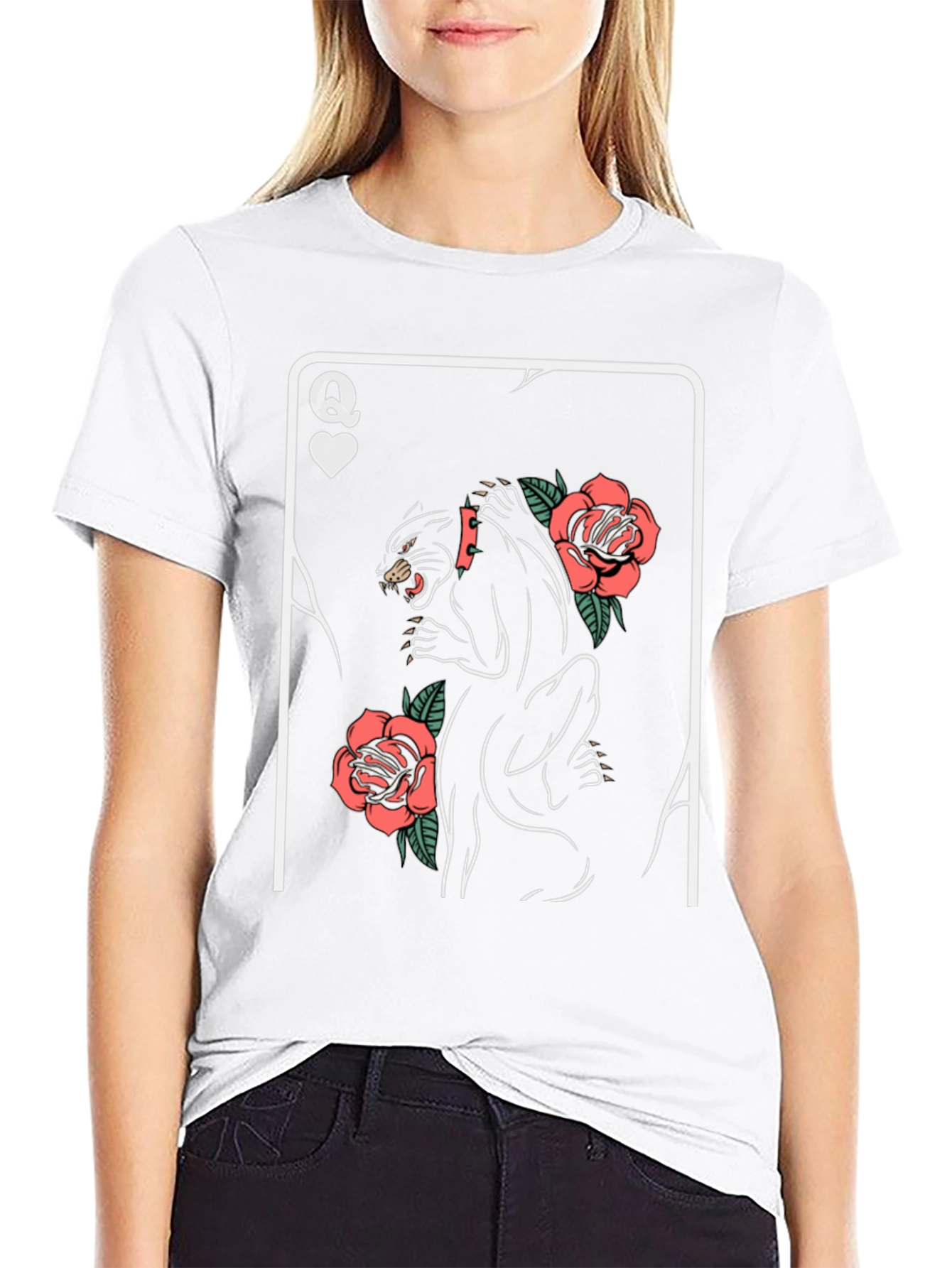 Queen of Hearts Panther Roses Graphic T-Shirt