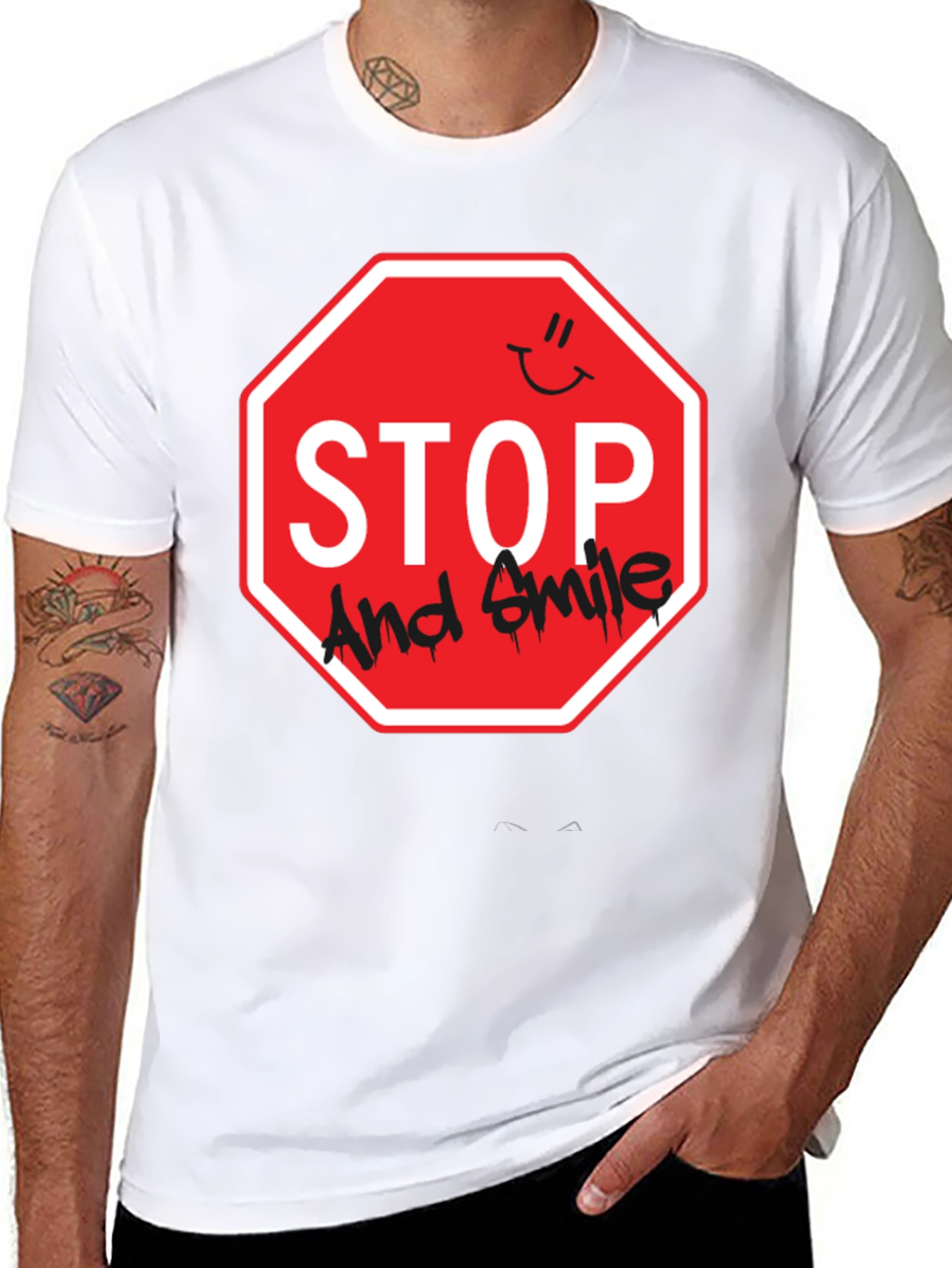 Stop and Smile Graphic T-Shirt - Black