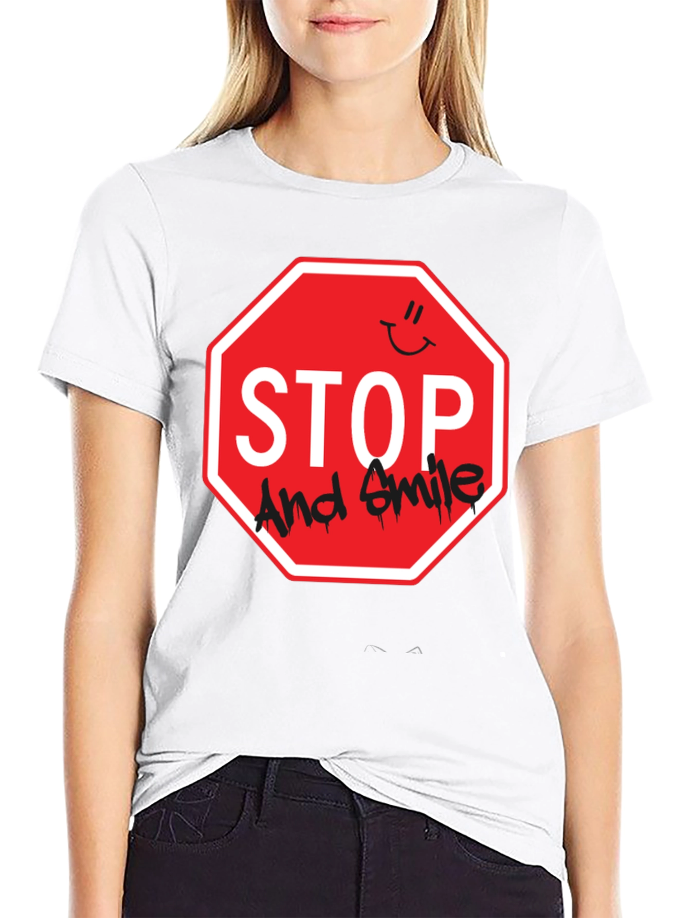 Stop and Smile Graphic T-Shirt - Black