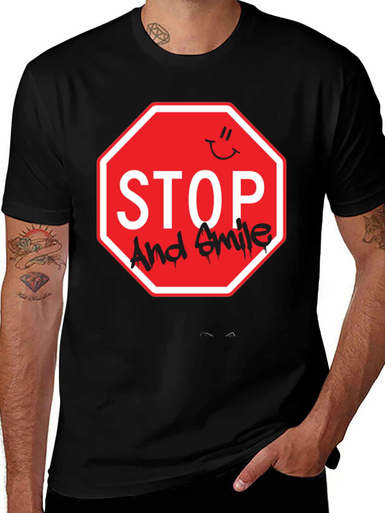 Stop and Smile Graphic T-Shirt - Black