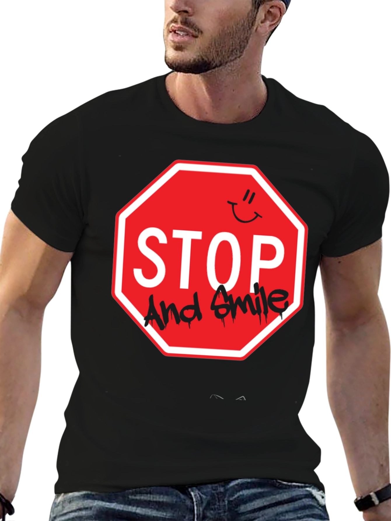 Stop and Smile Graphic T-Shirt - Black