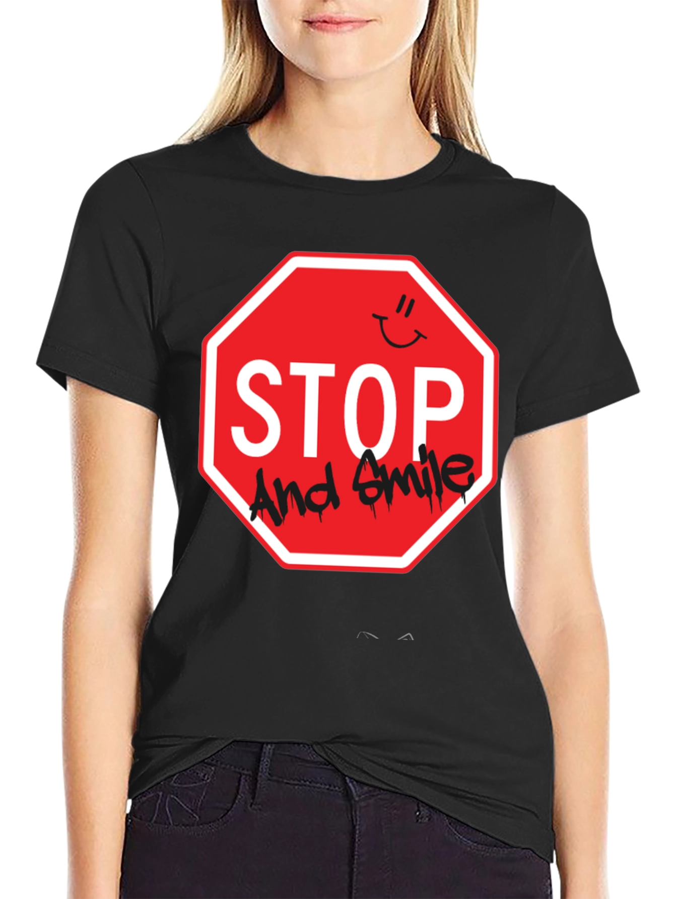 Stop and Smile Graphic T-Shirt - Black