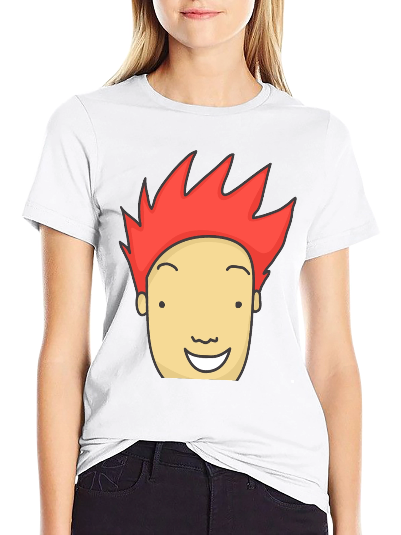 Cartoon Face Graphic T-Shirt - Black Cotton Blend