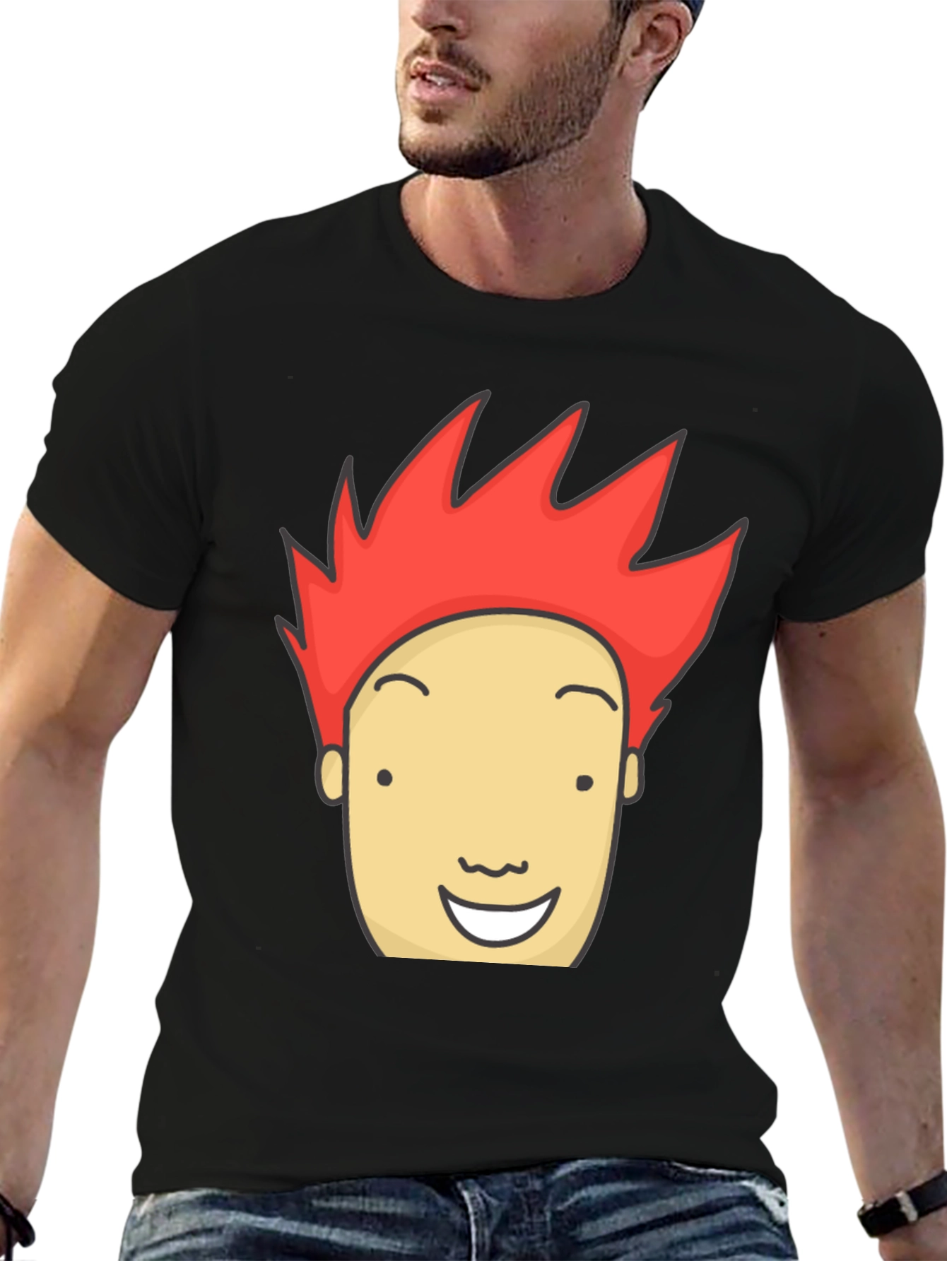 Cartoon Face Graphic T-Shirt - Black Cotton Blend