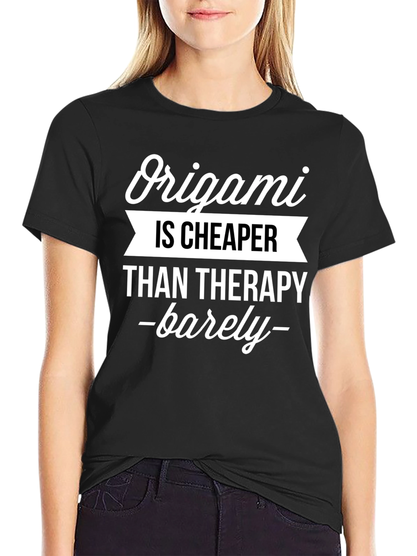 Origami Cheaper Than Therapy Black T-Shirt