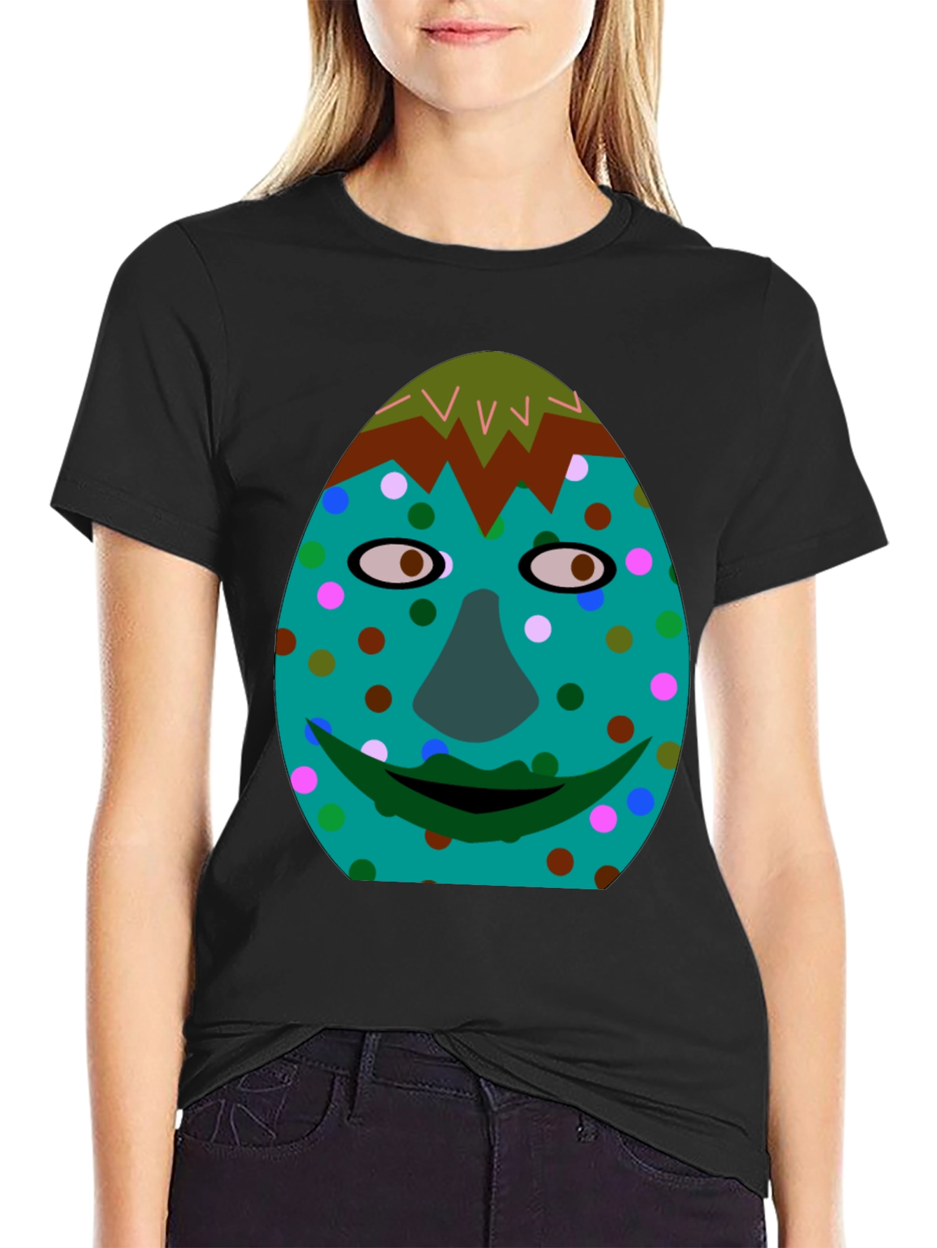 Funny Face Graphic Tee - Black Cotton Blend Shirt