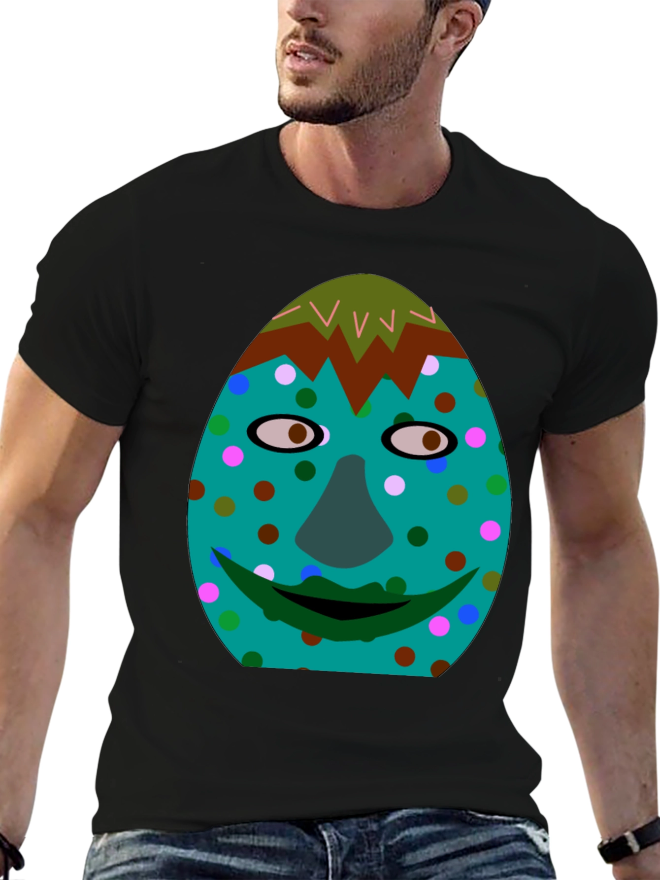 Funny Face Graphic Tee - Black Cotton Blend Shirt