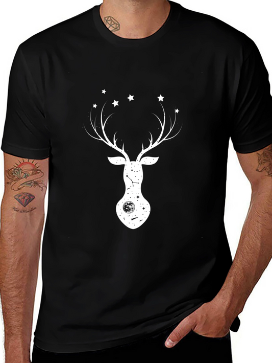 Deer & Stars Graphic Tee - Black Cotton Blend