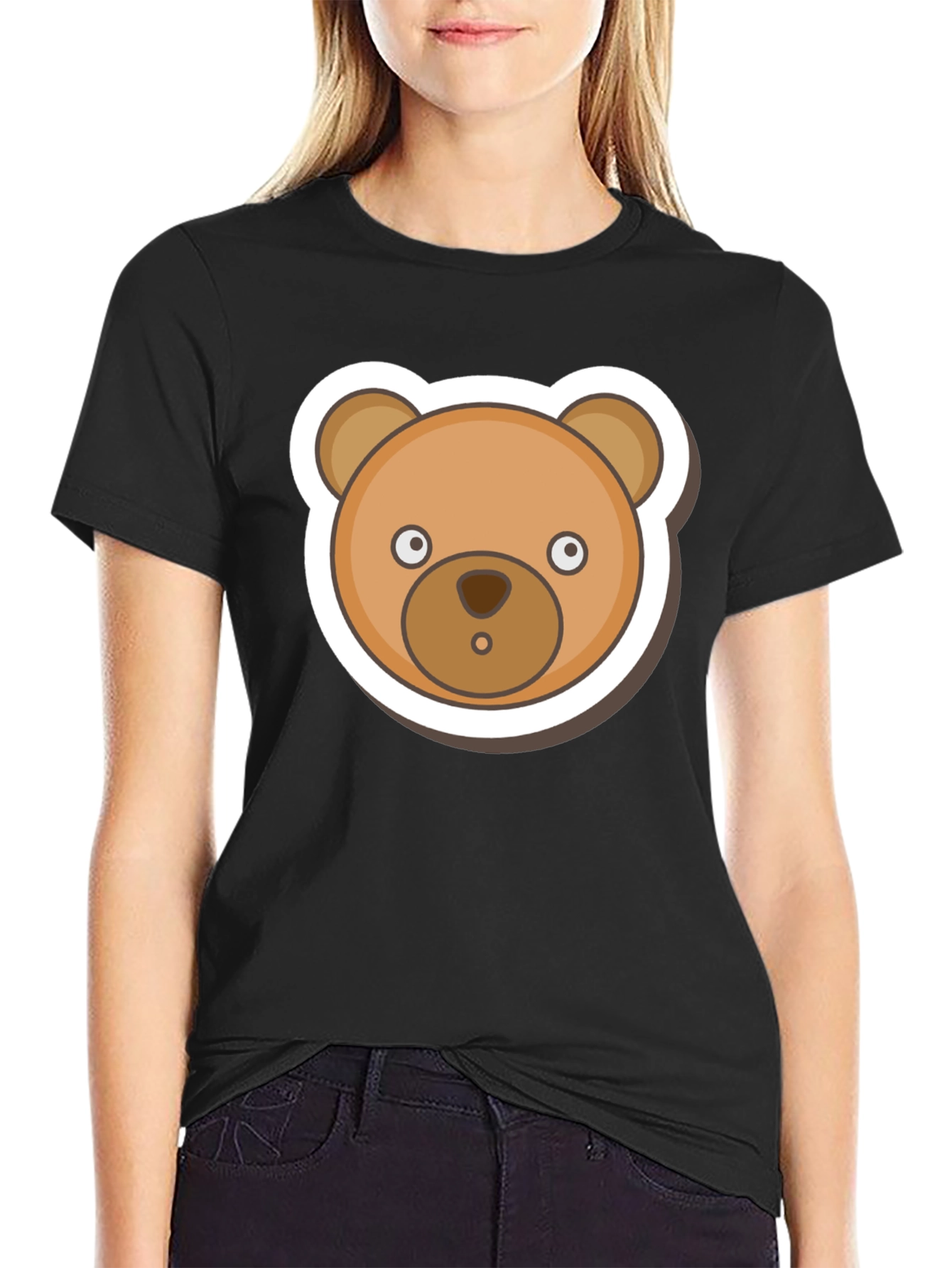 Cute Teddy Bear Graphic Tee - Mens Black T-Shirt