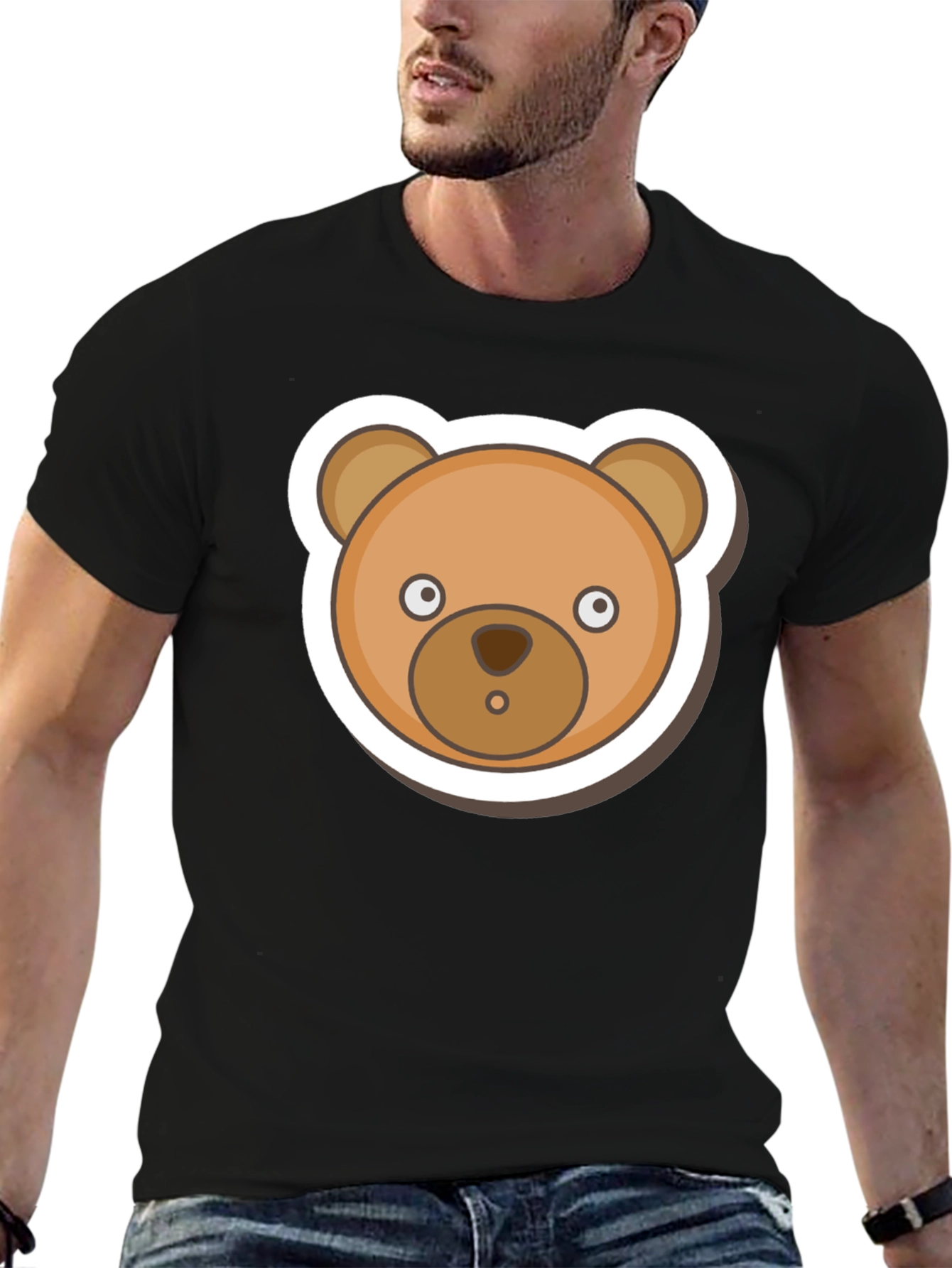 Cute Teddy Bear Graphic Tee - Mens Black T-Shirt