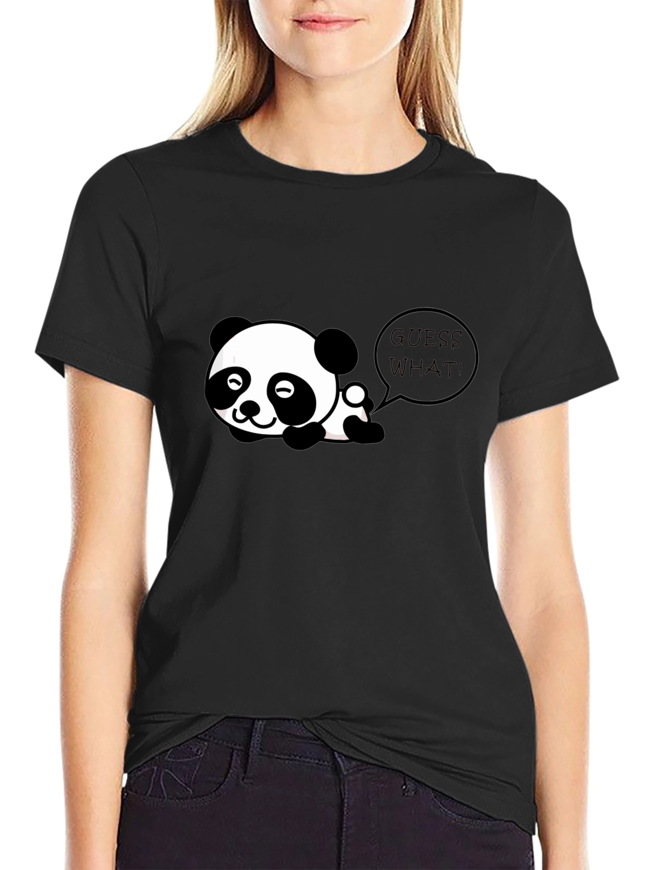 Cute Panda Guess What! Black T-Shirt